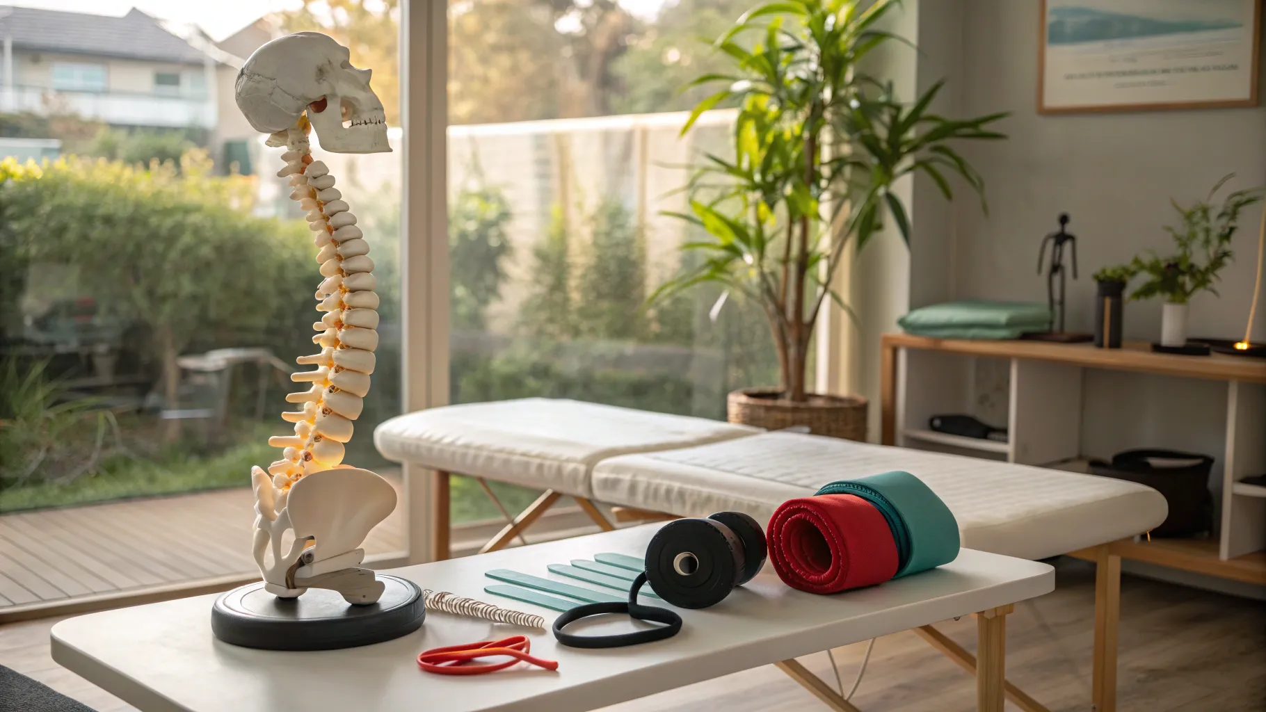 Cervical Dizziness Treatment in a serene therapy room with anatomical models and equipment.