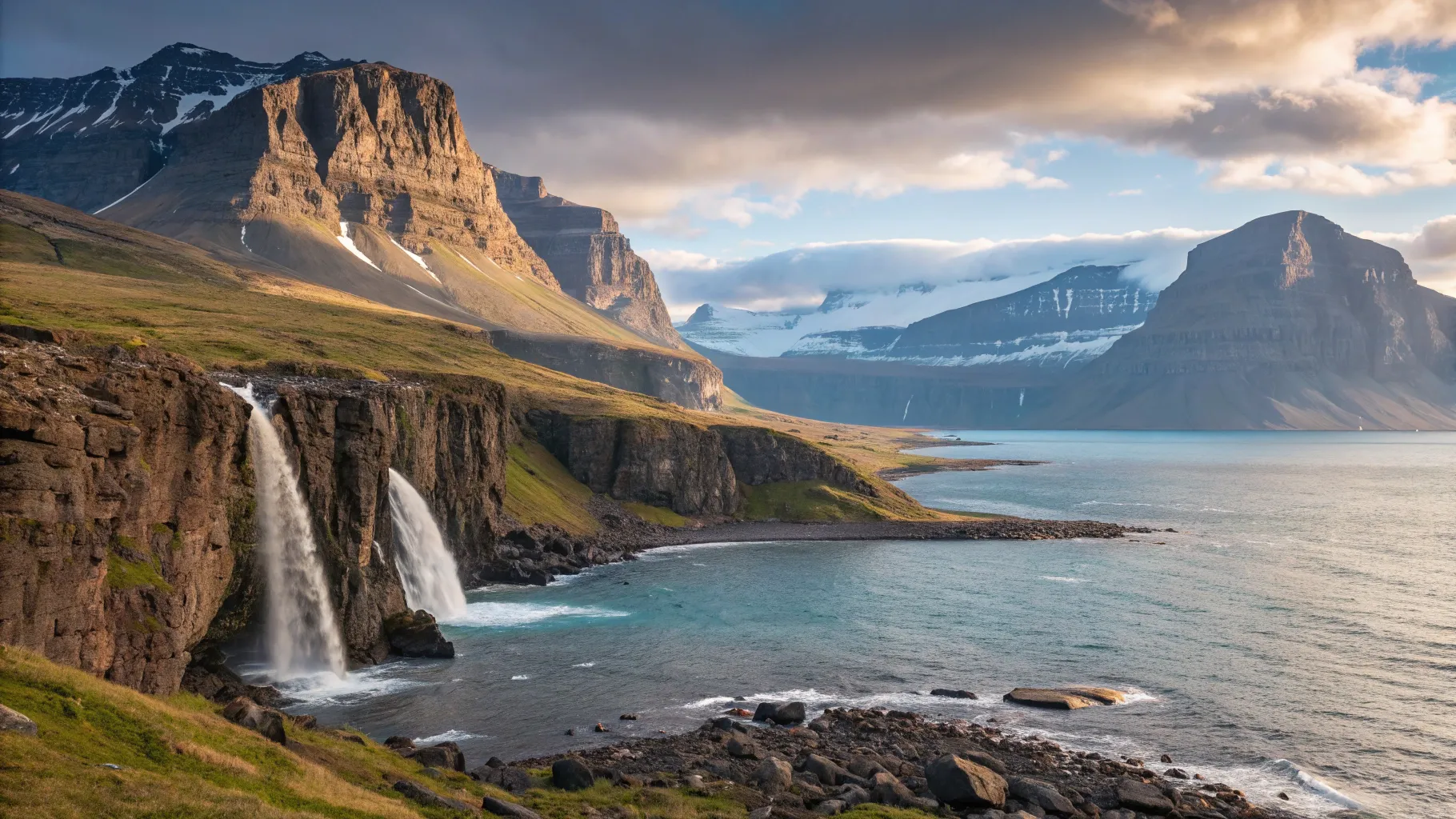 Iceland and Greenland Cruises in 2025 showcasing stunning cliffs, waterfalls, and fjords.