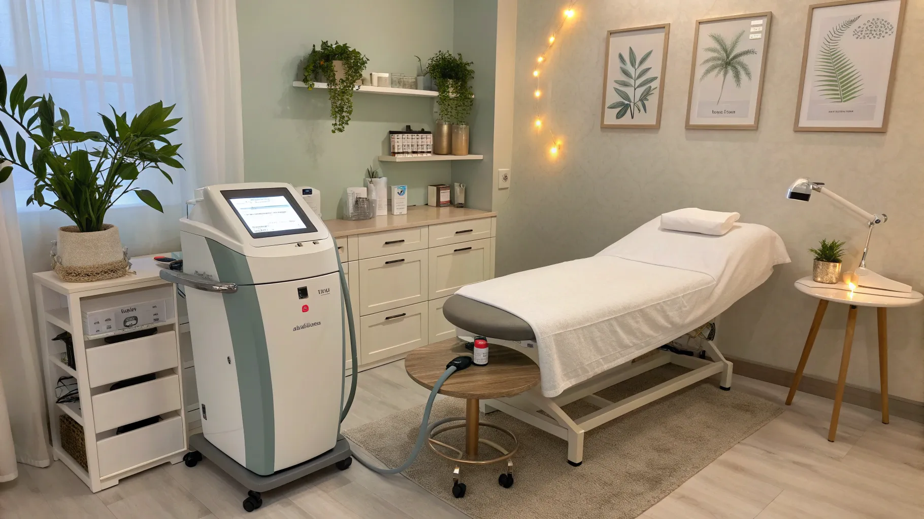 Bikini Line Laser Hair Removal equipment in a tranquil treatment room, ready for use.