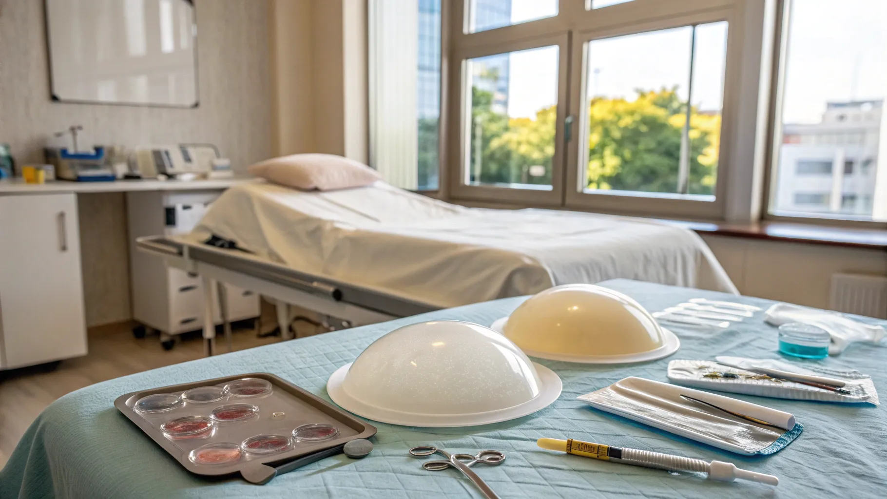 Breast Implants After Cancer showcase in a peaceful hospital room, symbolizing recovery.