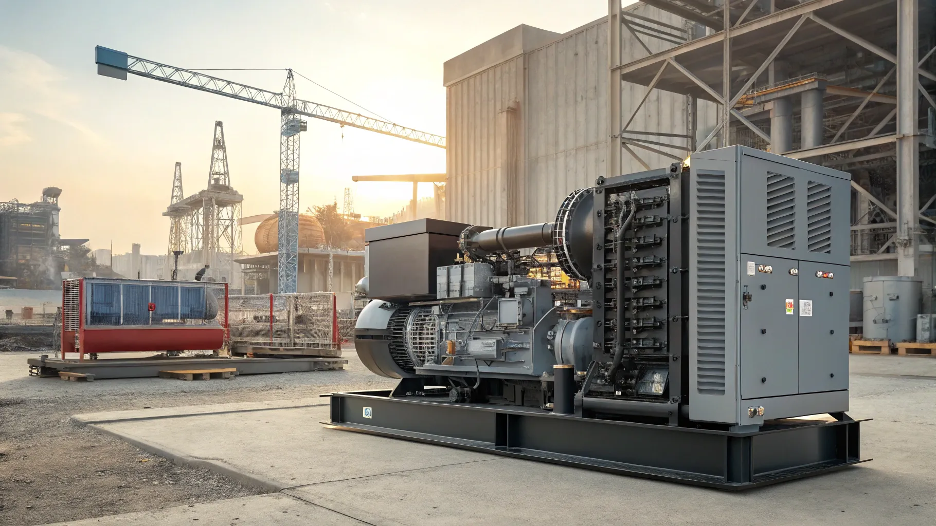 Diesel Generators powering an industrial site with intricate details and textures.