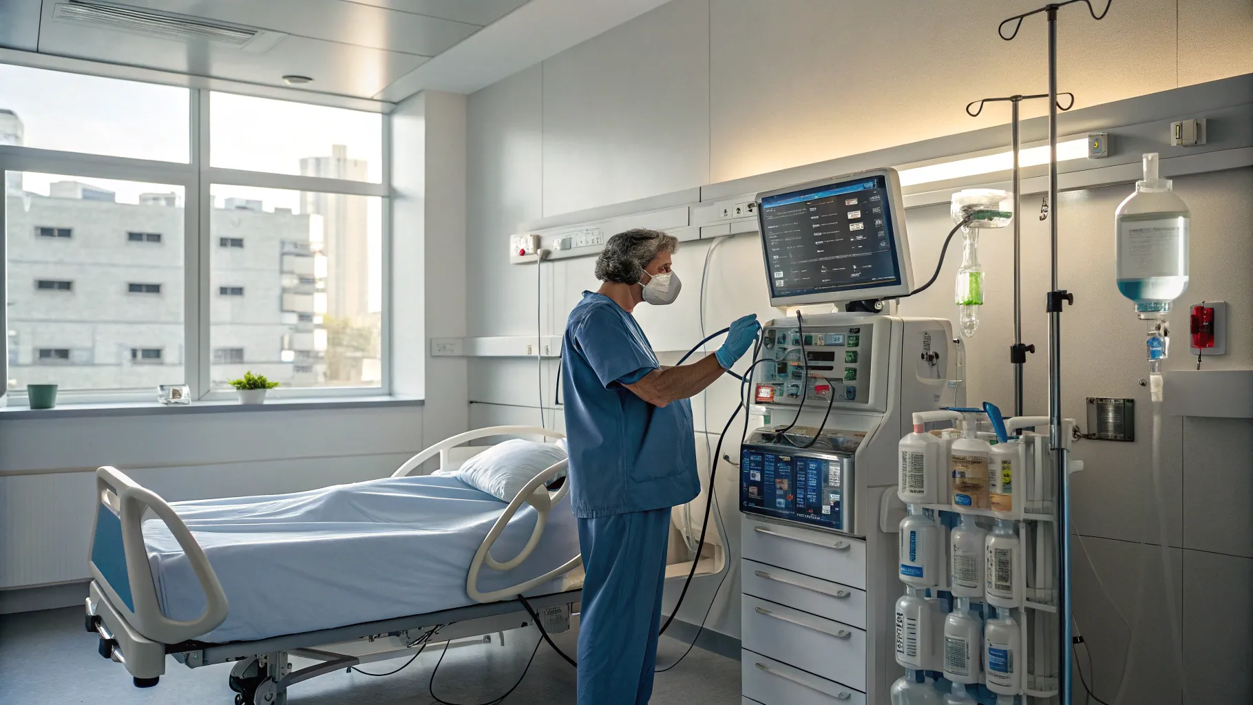 How to Become a Respiratory Therapist: professional in a hospital room with equipment.