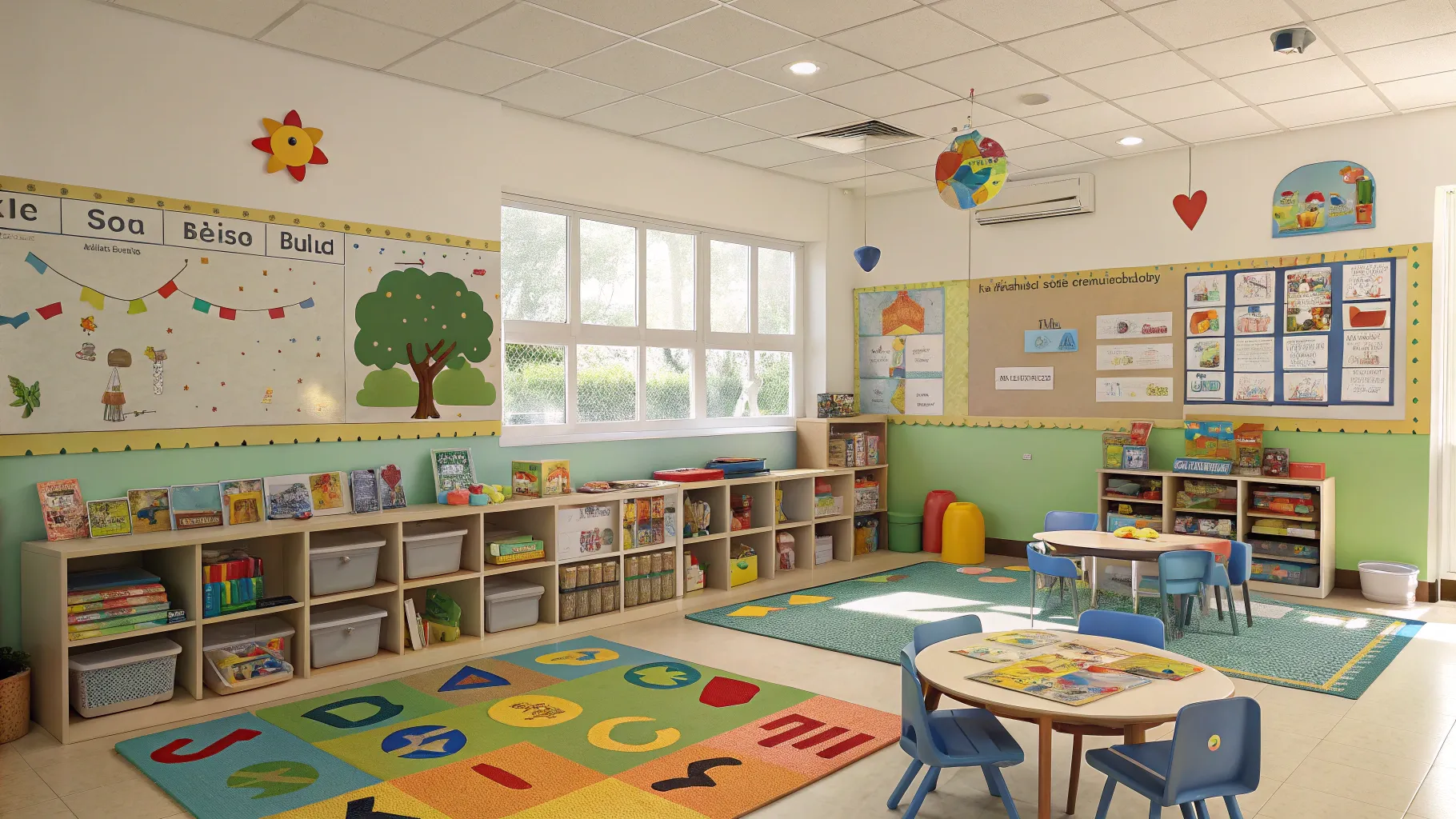 opportunités d'emploi d'assistant de garderie en 2025: a colorful daycare classroom scene.