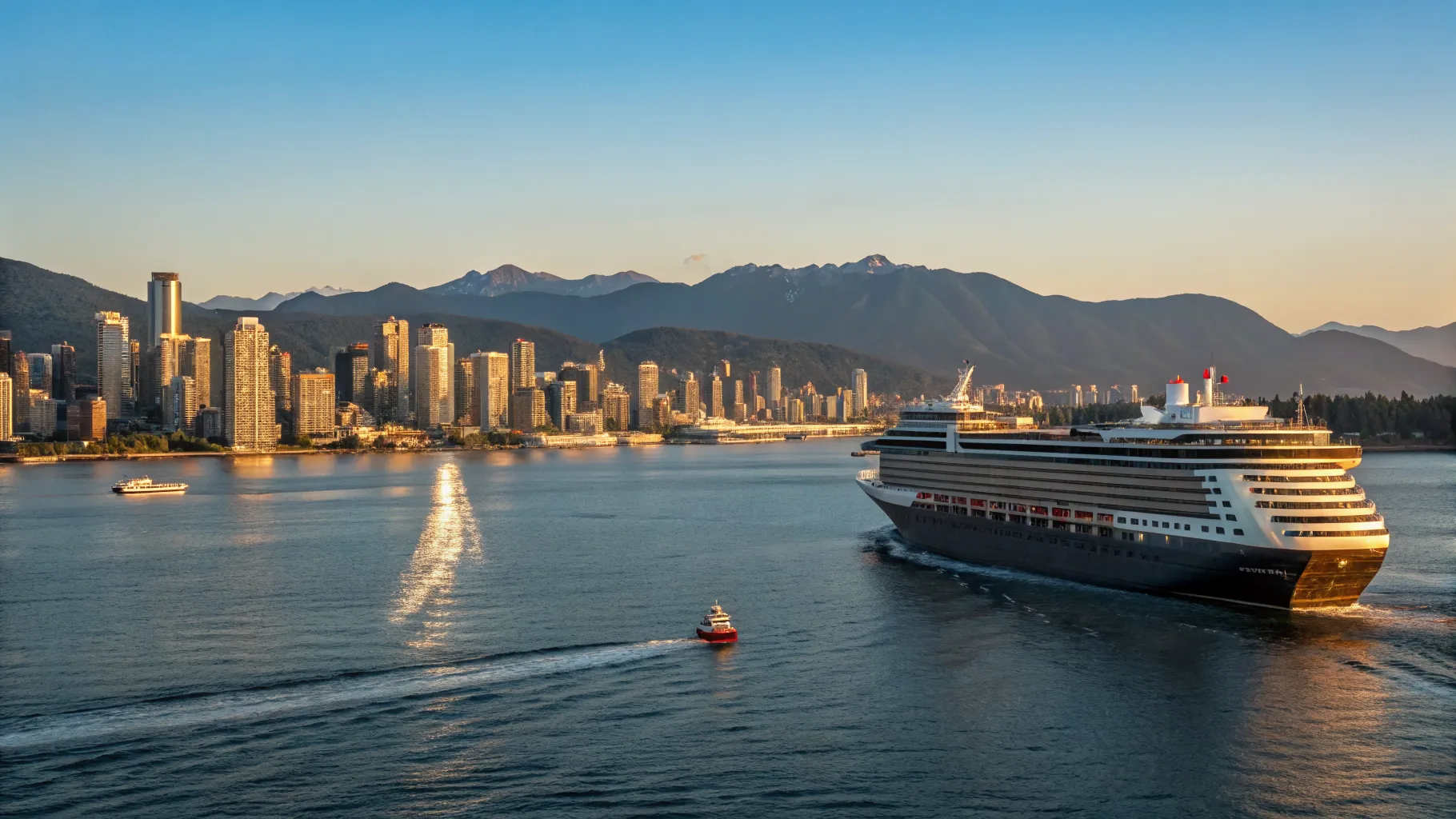 Large cruise ship departing from Vancouver, sailing towards the Mexican Riviera on a <strong>7 Night Mexican Riviera Cruise</strong>