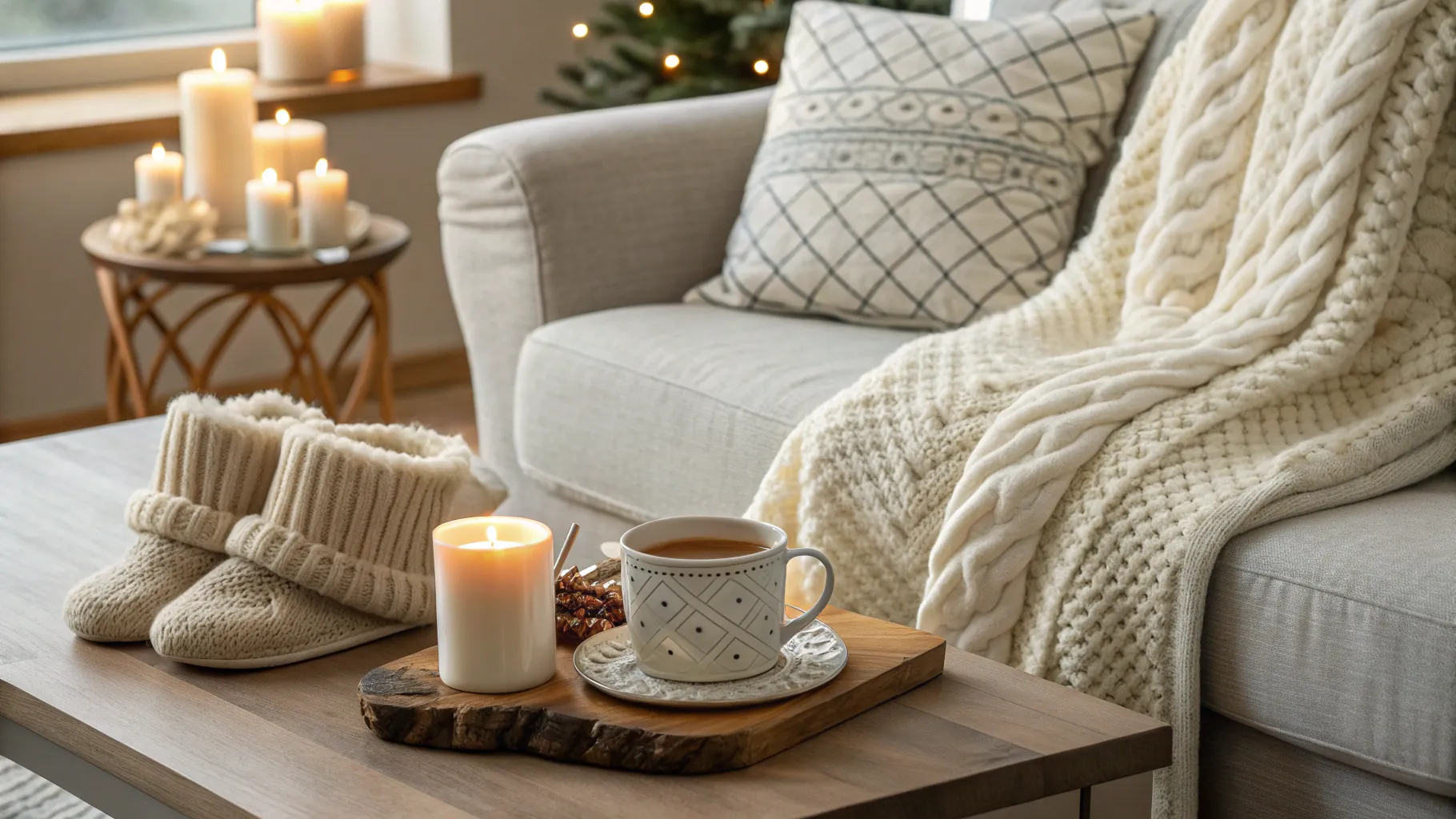 Exploring 10 Cozy Gifts for Her, a serene scene of warmth and comfort in a cozy living room.