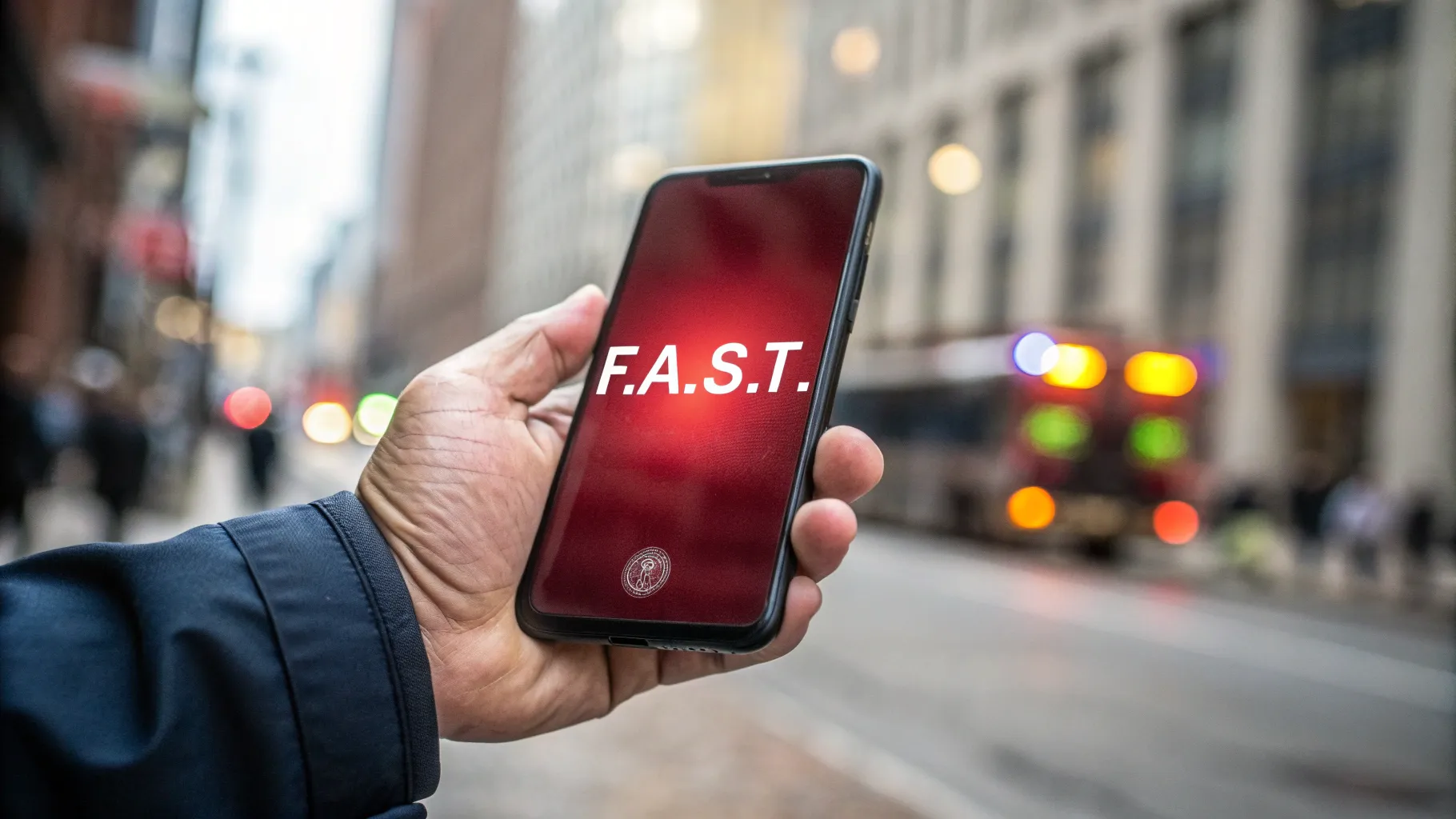 Signs Linked to Stroke: Hands holding a smartphone with stroke awareness tips.