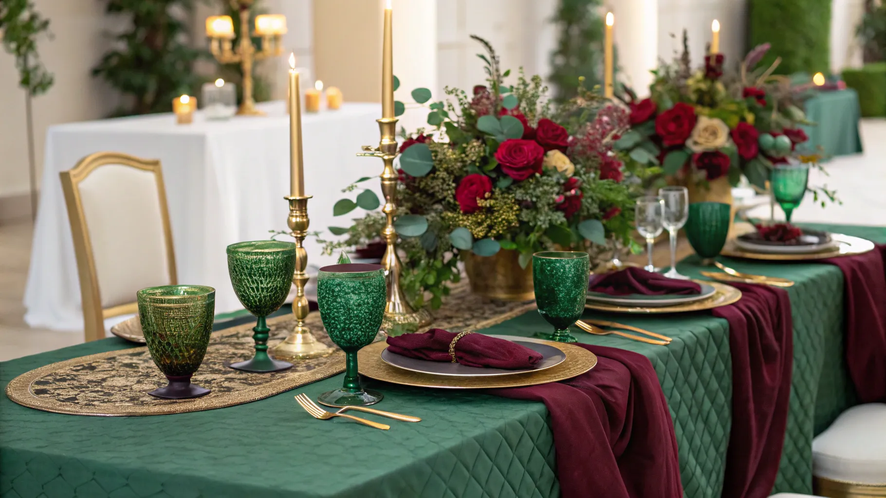 Exploring 5 Wedding Colour Themes Often Viewed as Outdated: Vibrant jewel tones at a wedding.