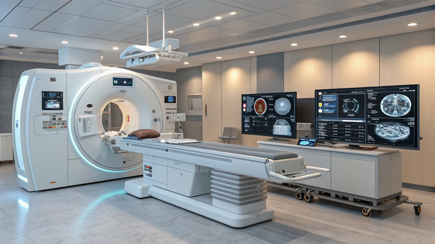 AI-powered diagnostics & imaging show advanced technology in a modern healthcare setting.