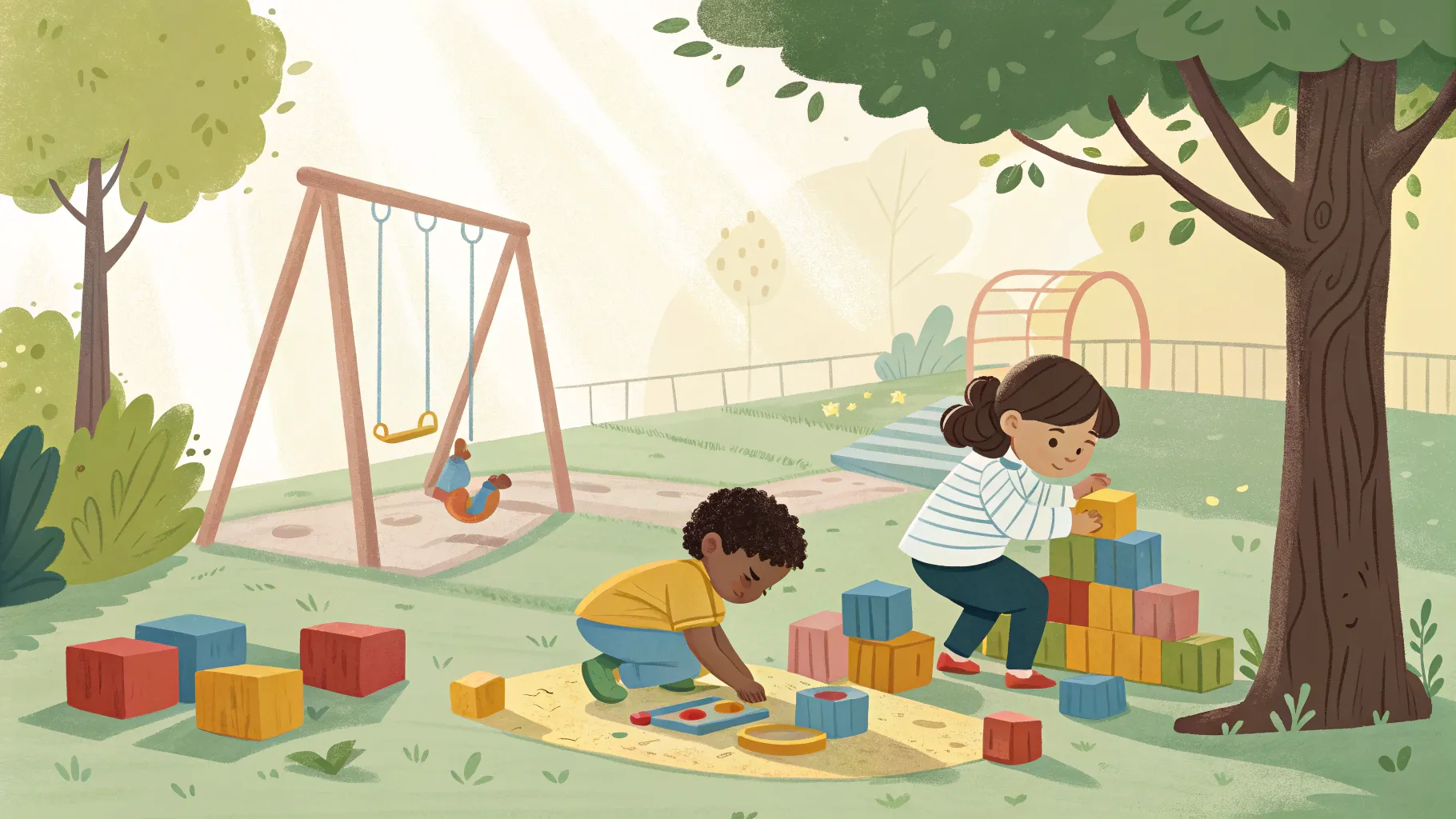 Recognizing early signs of autism through children focused on individual play in a park.