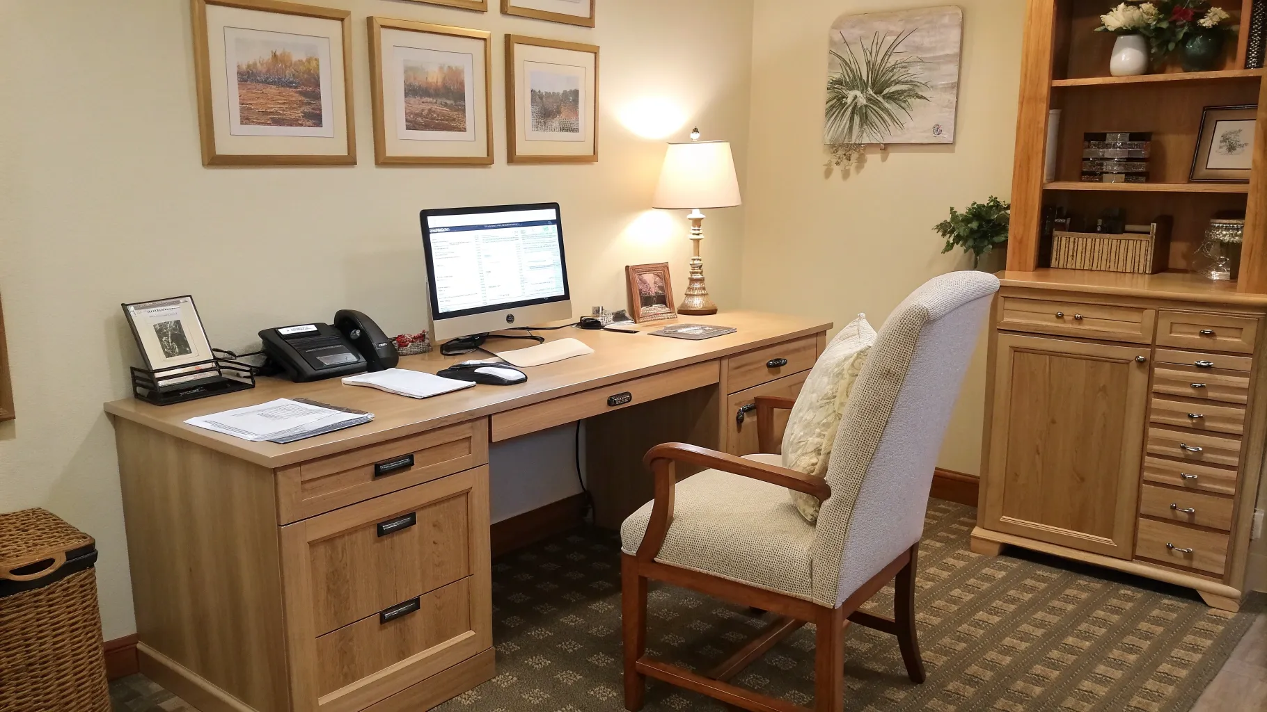 Administrative clerk jobs for seniors feature an organized, inviting office workspace.