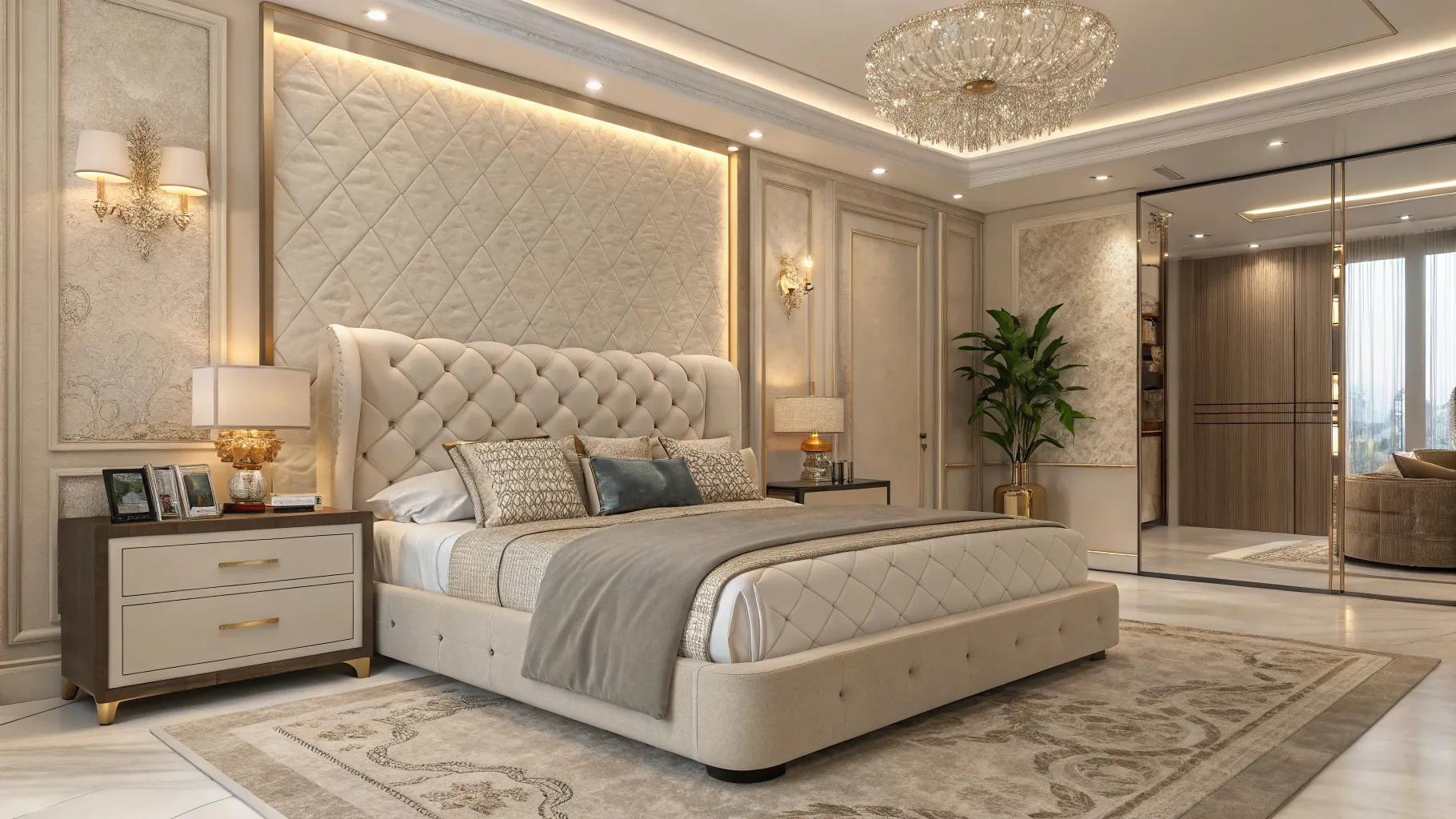 Tips for Buying a Luxury Bed: Elegant luxury bedroom with plush king bed and decor.