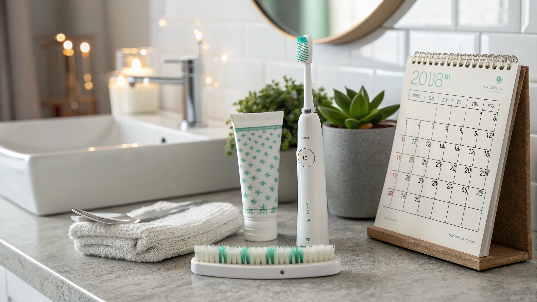 How often should you really change your toothbrush? A varied display of toothbrushes by a sink.