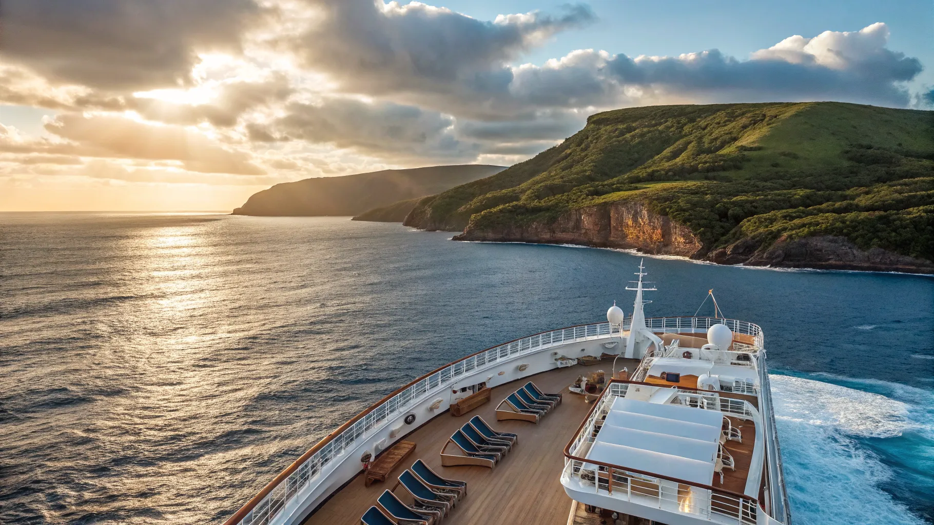 Cruises from Melbourne to Kangaroo Island showcase a luxurious ship against breathtaking views.