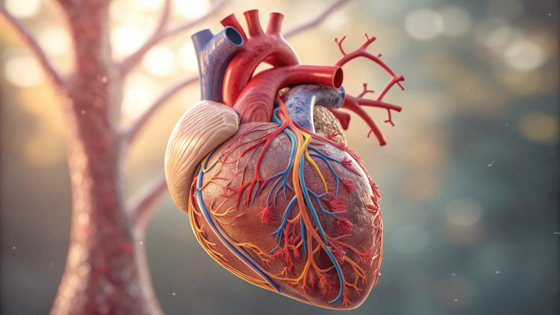 3 signs you might need a heart valve replacement: heart anatomy with detailed valves.