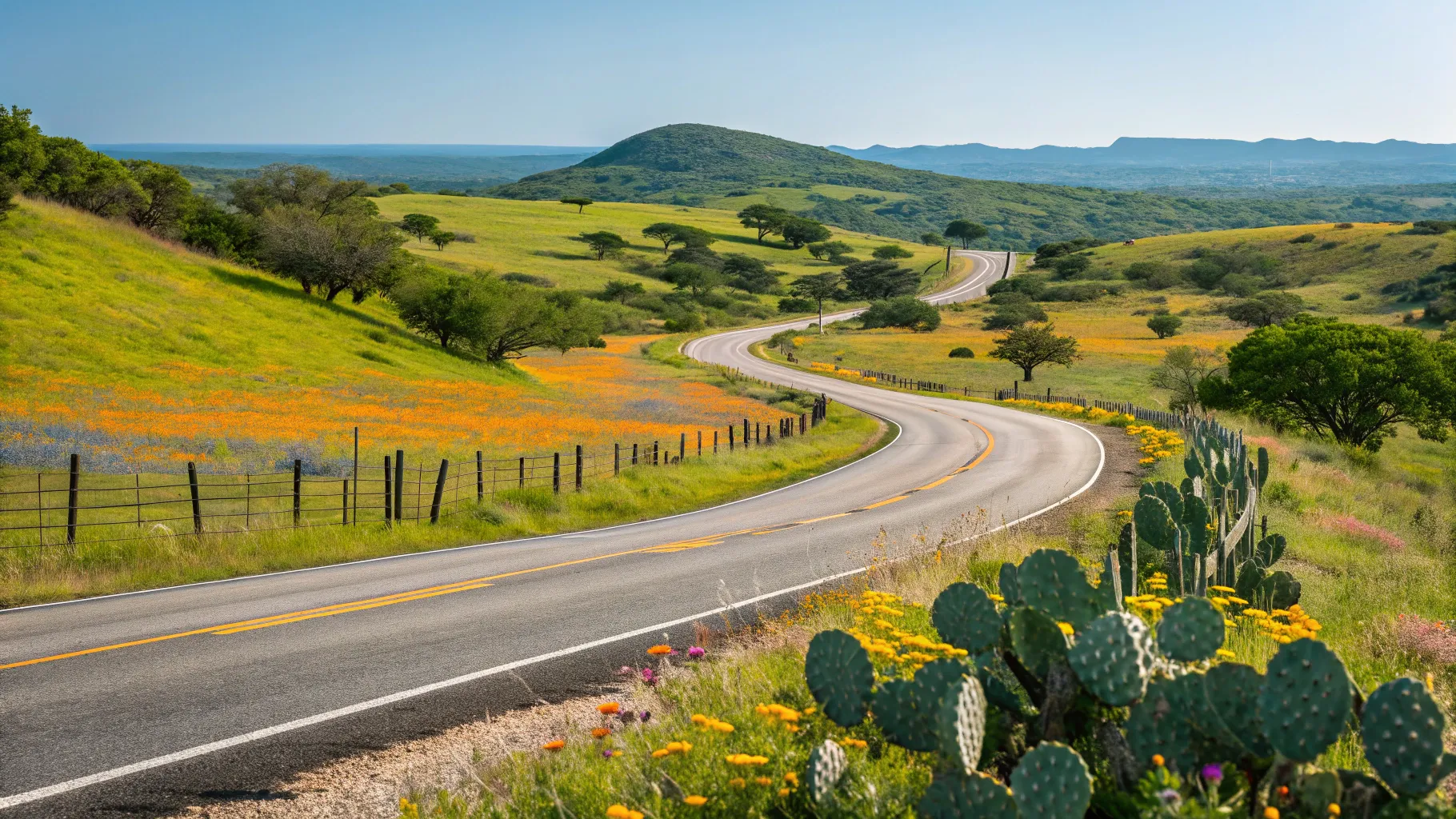 Everything you need to know before driving around Texas: a scenic highway in Hill Country.