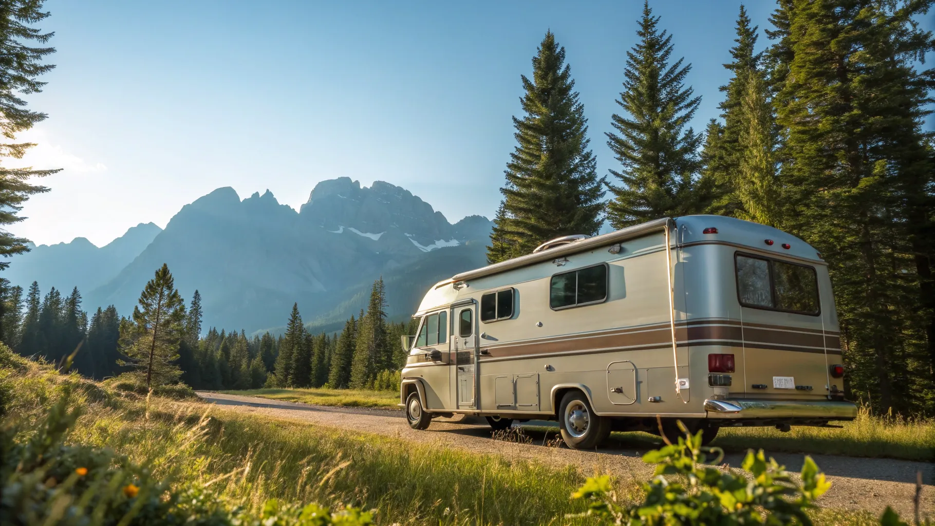 Buying Guide for Used RVs: A vintage RV in nature, showcasing a perfect getaway scene.