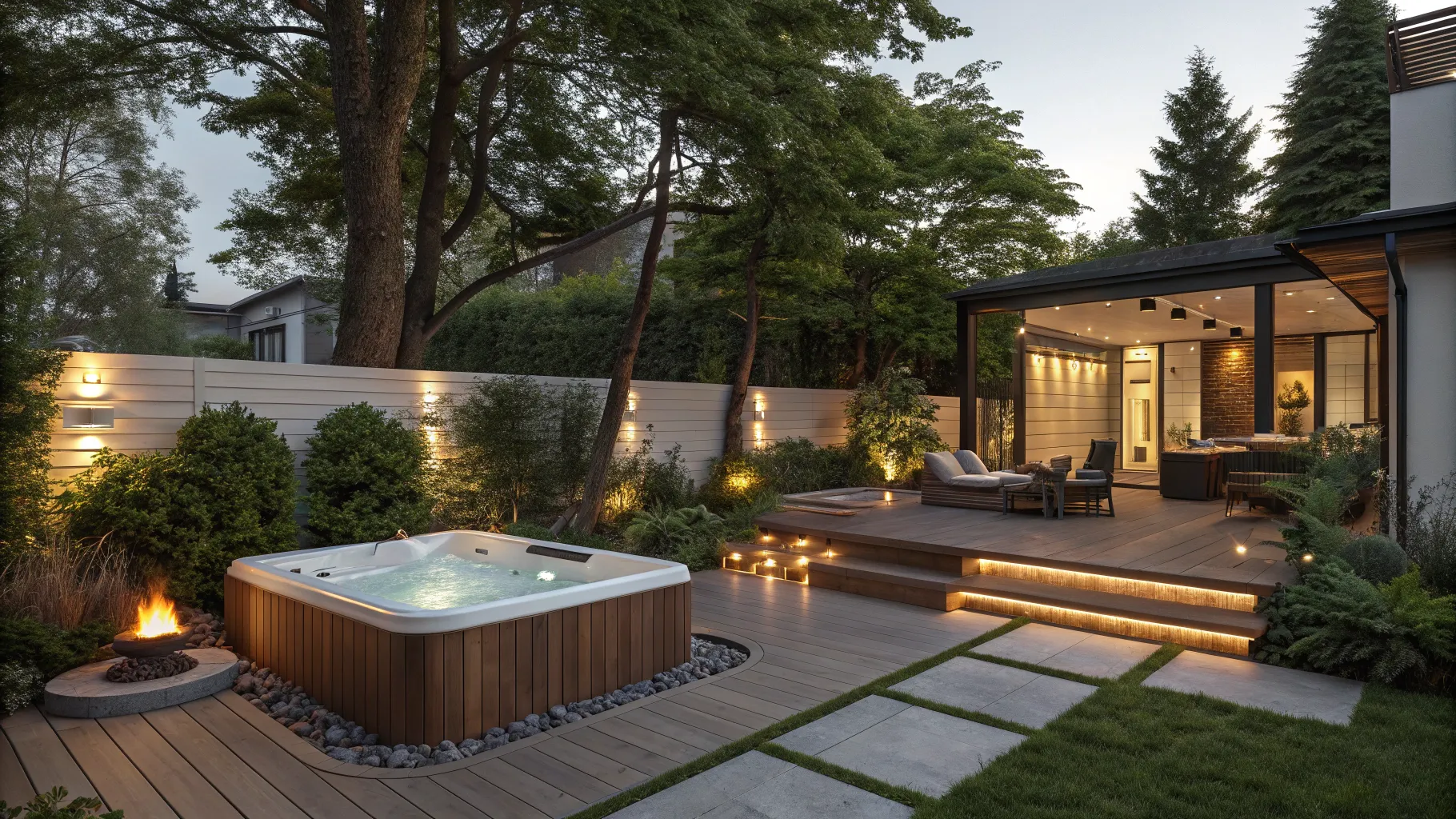 Buying Jacuzzi Guide: Luxurious outdoor jacuzzi with a wooden deck and cozy ambiance.