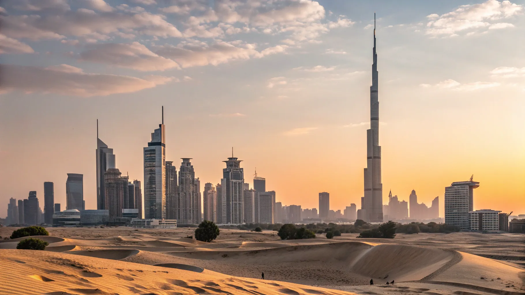 Learn more about 7 Days Dubai Tour Package with a vibrant skyline and desert sunset.