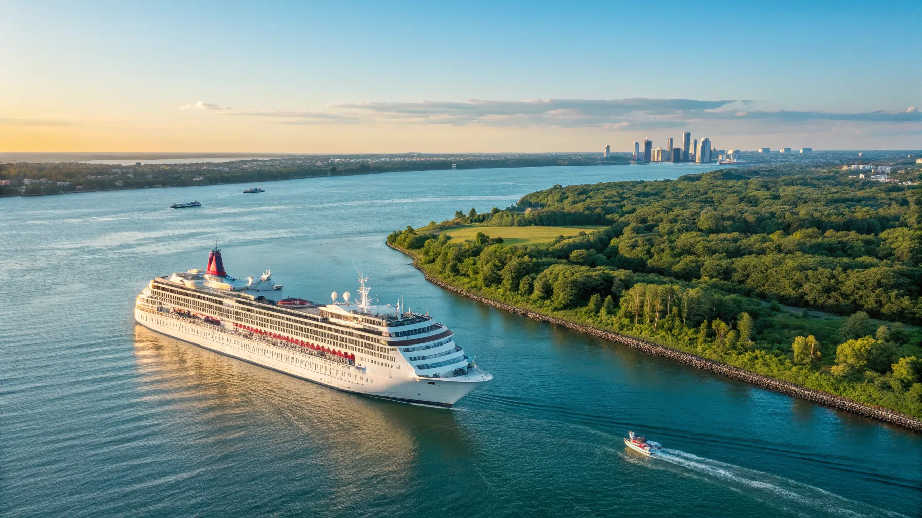 Montreal to Boston Cruise Deals with a ship sailing through scenic coastal waters.