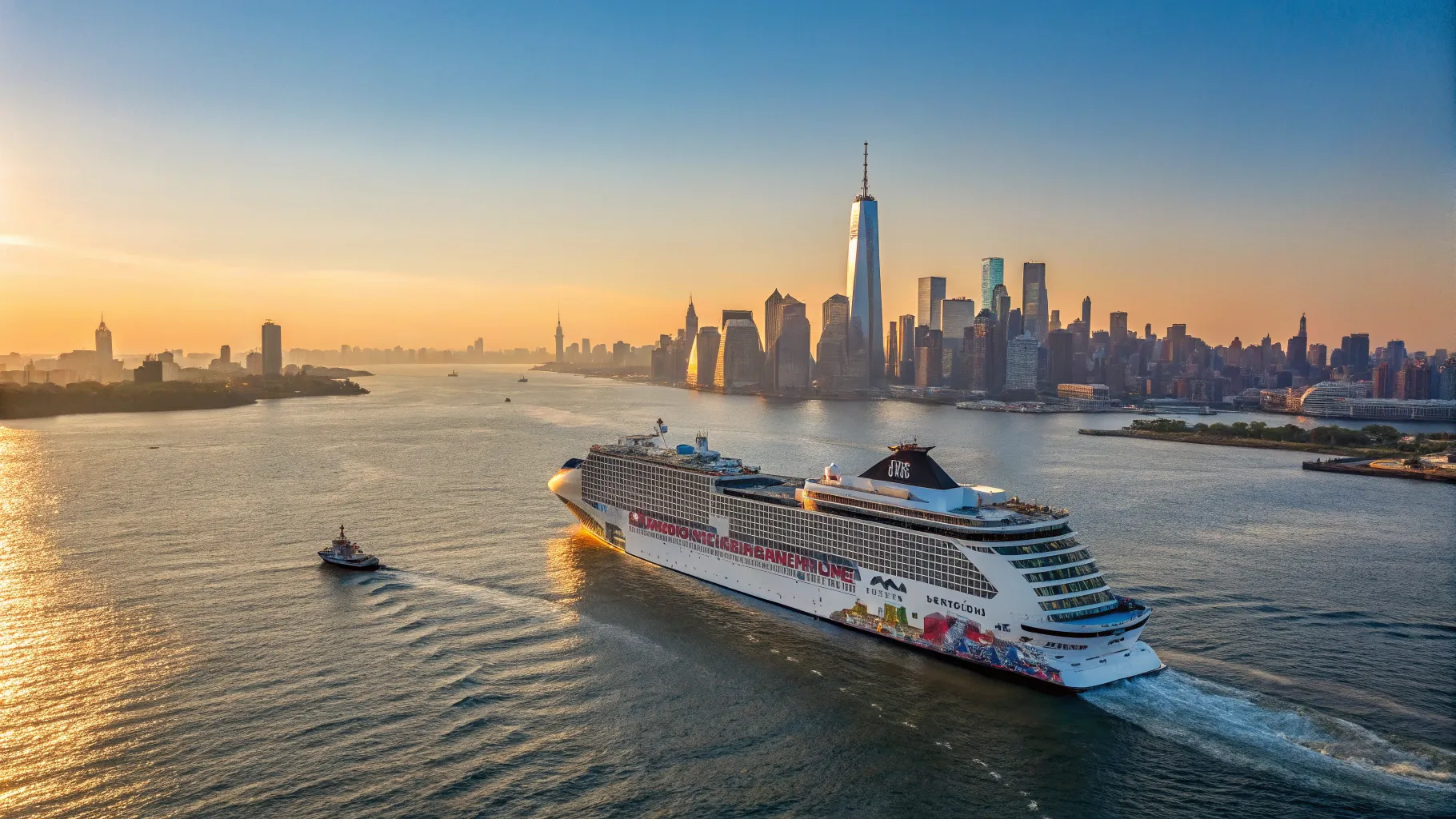 New York to Spain Cruise with a luxury ship sailing towards the Atlantic Ocean.