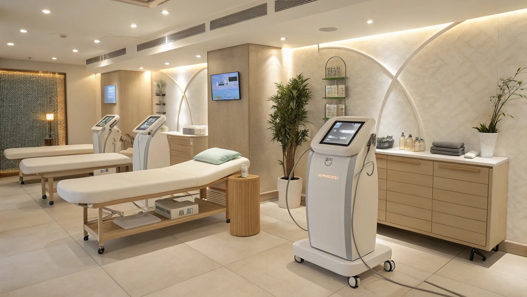 Celulite Reduction Treatment equipment in a tranquil spa setting, promoting relaxation.