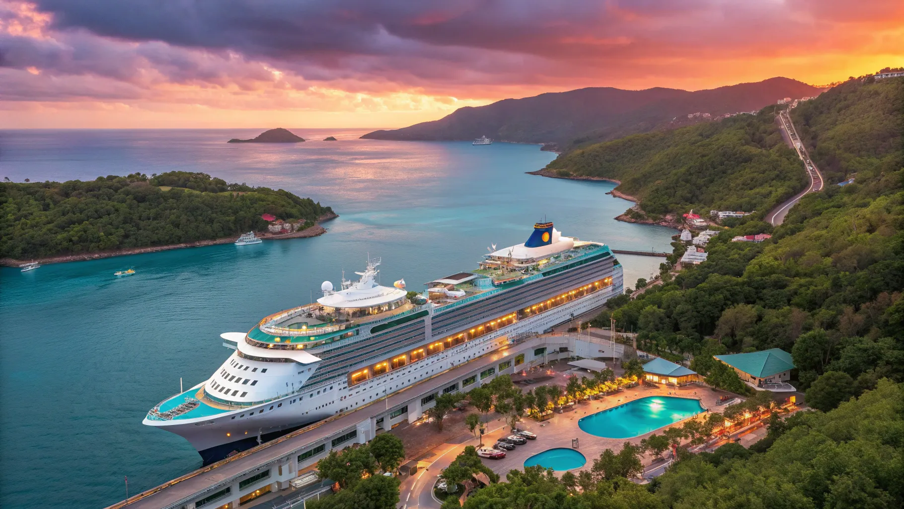 Southampton to Australia Cruise depicting a luxury ship at a vibrant Australian port.