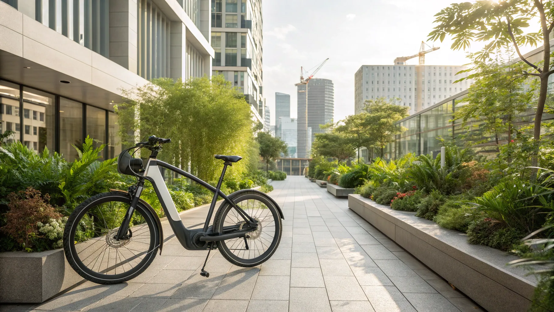 Guide to Smart Financing Options for e-bike: a sleek e-bike in a lush urban setting.