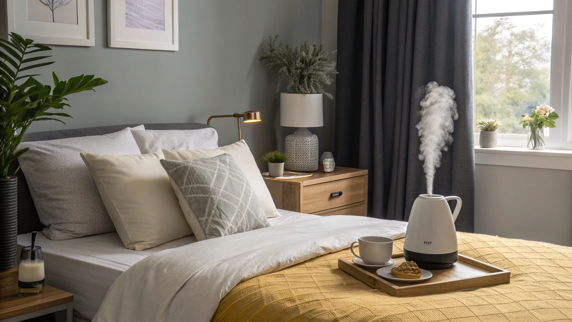 How to Sleep Good Without Sleeping Pills: A cozy bedroom with calming colors and serene decor.