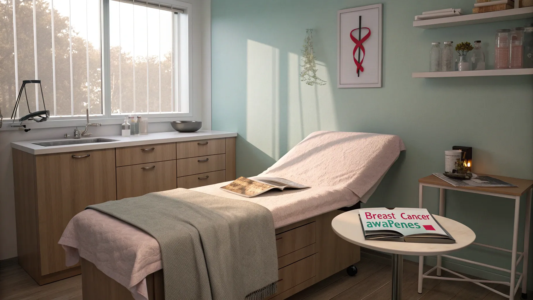 Symptoms of Breast Cancer: A tranquil medical room setting emphasizing health awareness.
