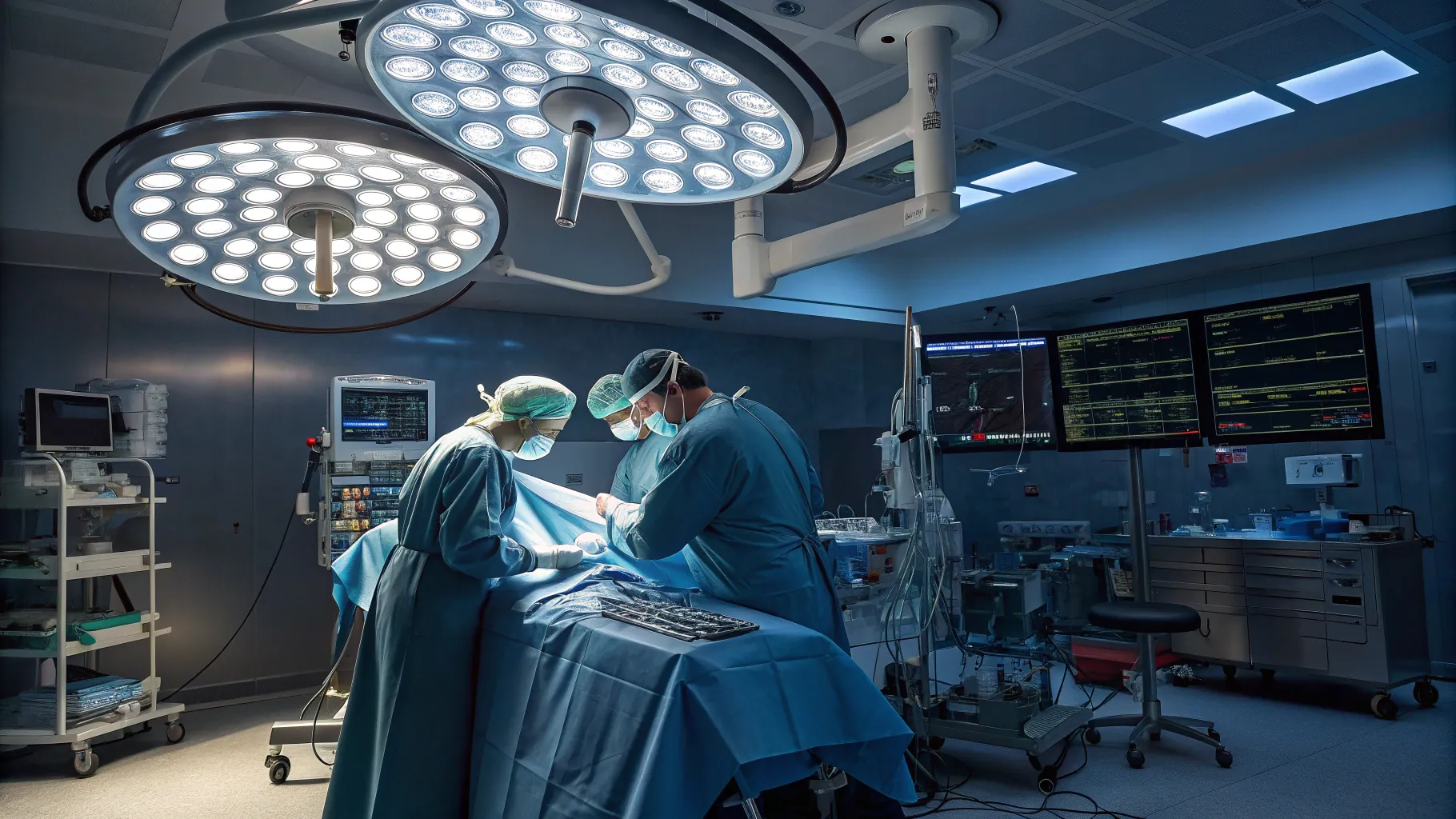 Bypass surgery for seniors in an operating room with equipment and focused staff.