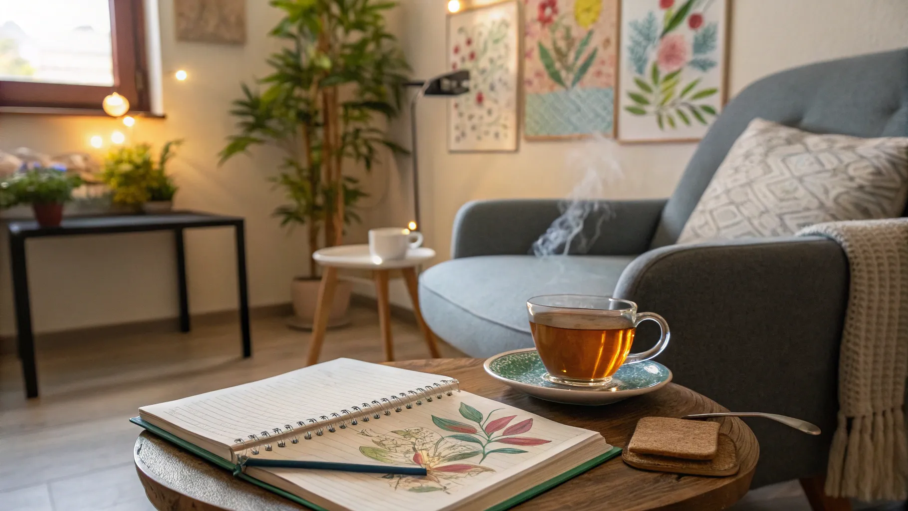 Learn About Depression Symptoms and Treatment emphasizing a calming therapy space.