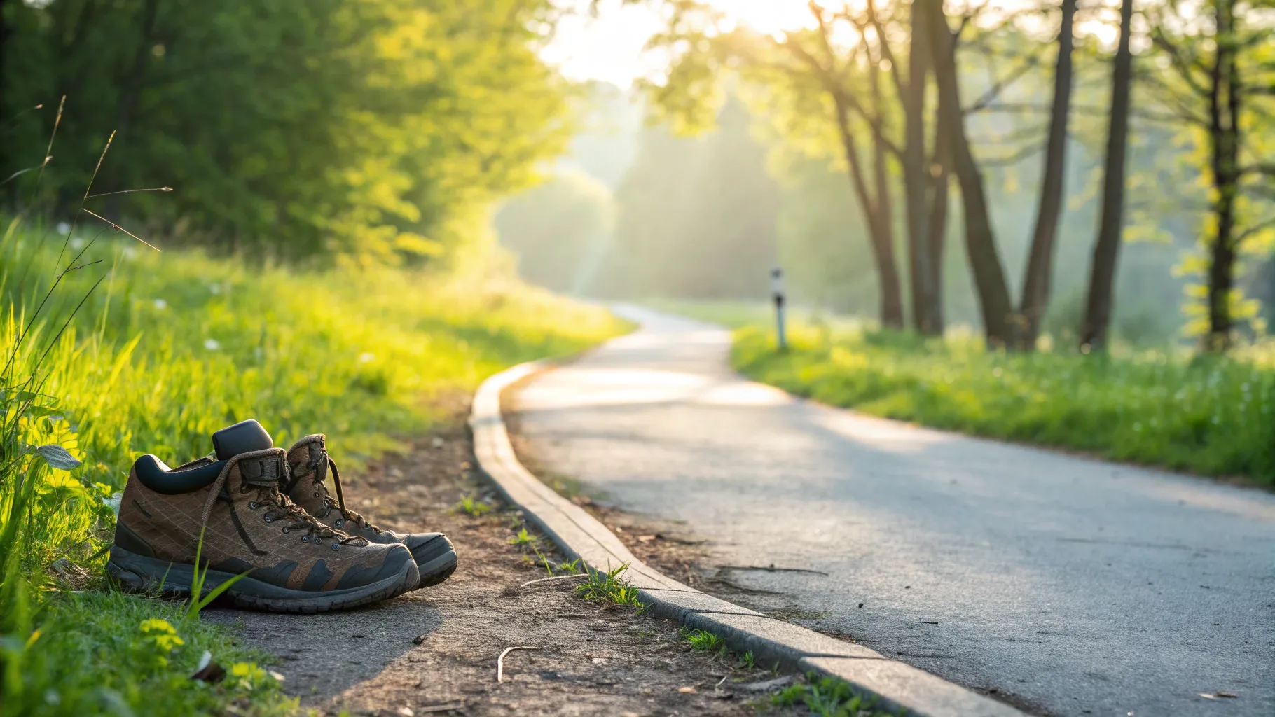 Daily Exercises to Prevent Stroke: A serene path with walking shoes invites healthy living.
