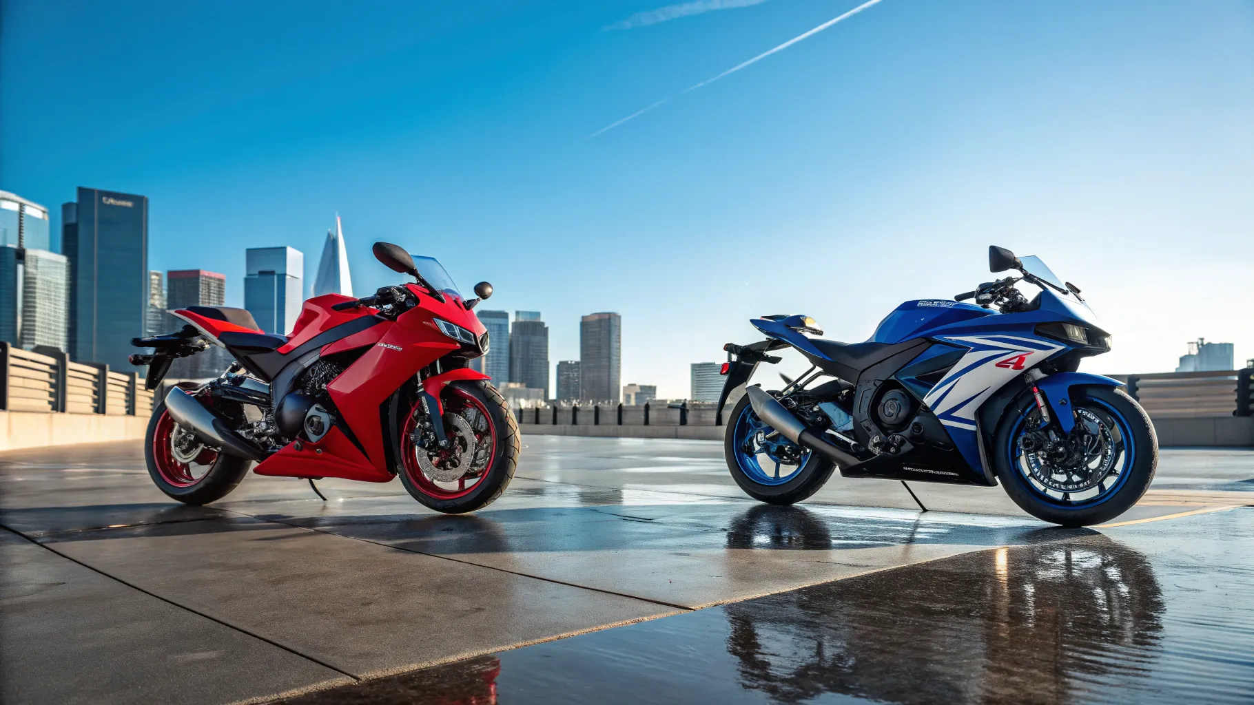 Honda vs Yamaha sportbikes for sale: CBR300R and R3 in an urban setting.