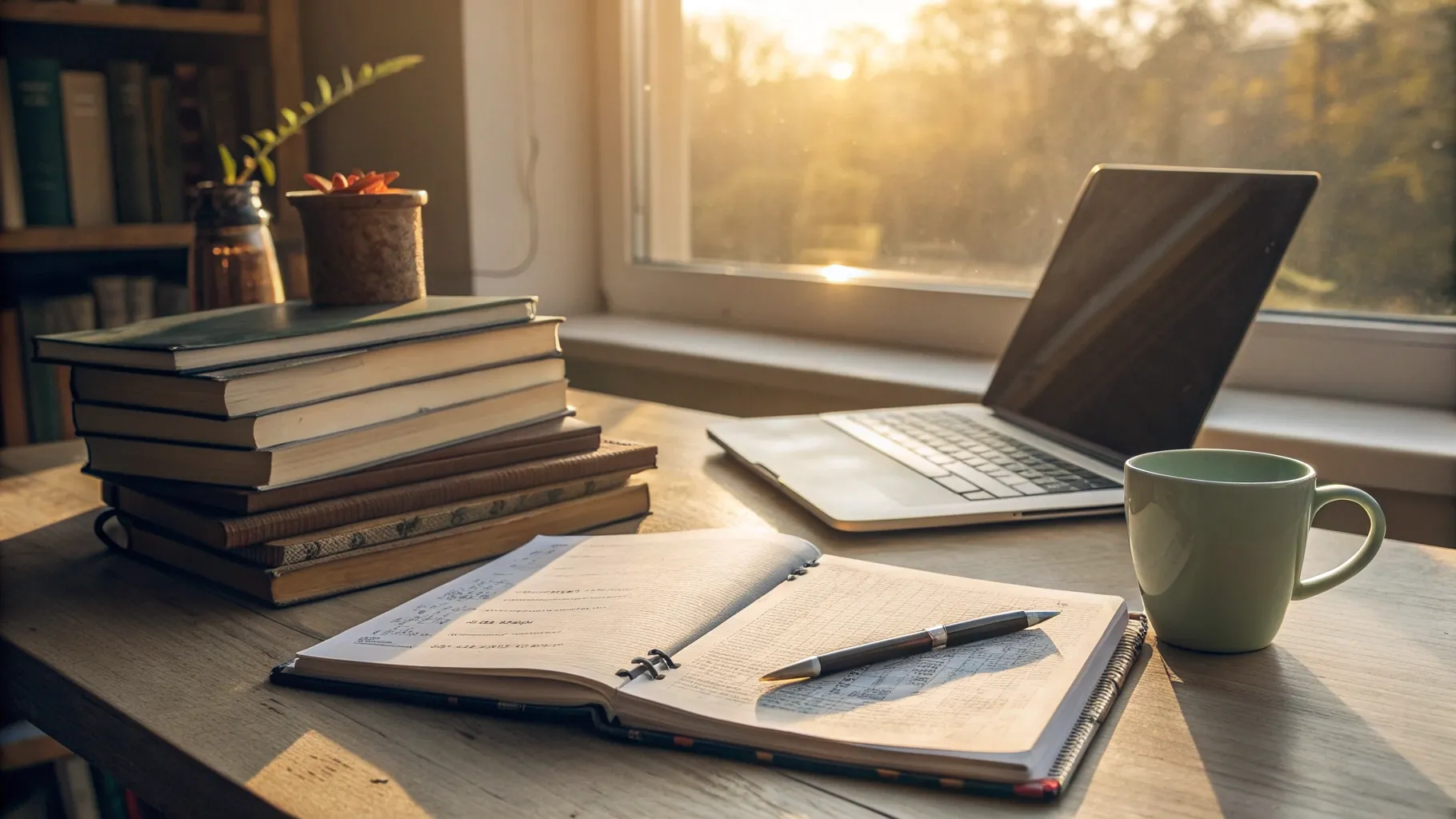 Marketing Scholarships guide students in a cozy study environment with books and laptop.