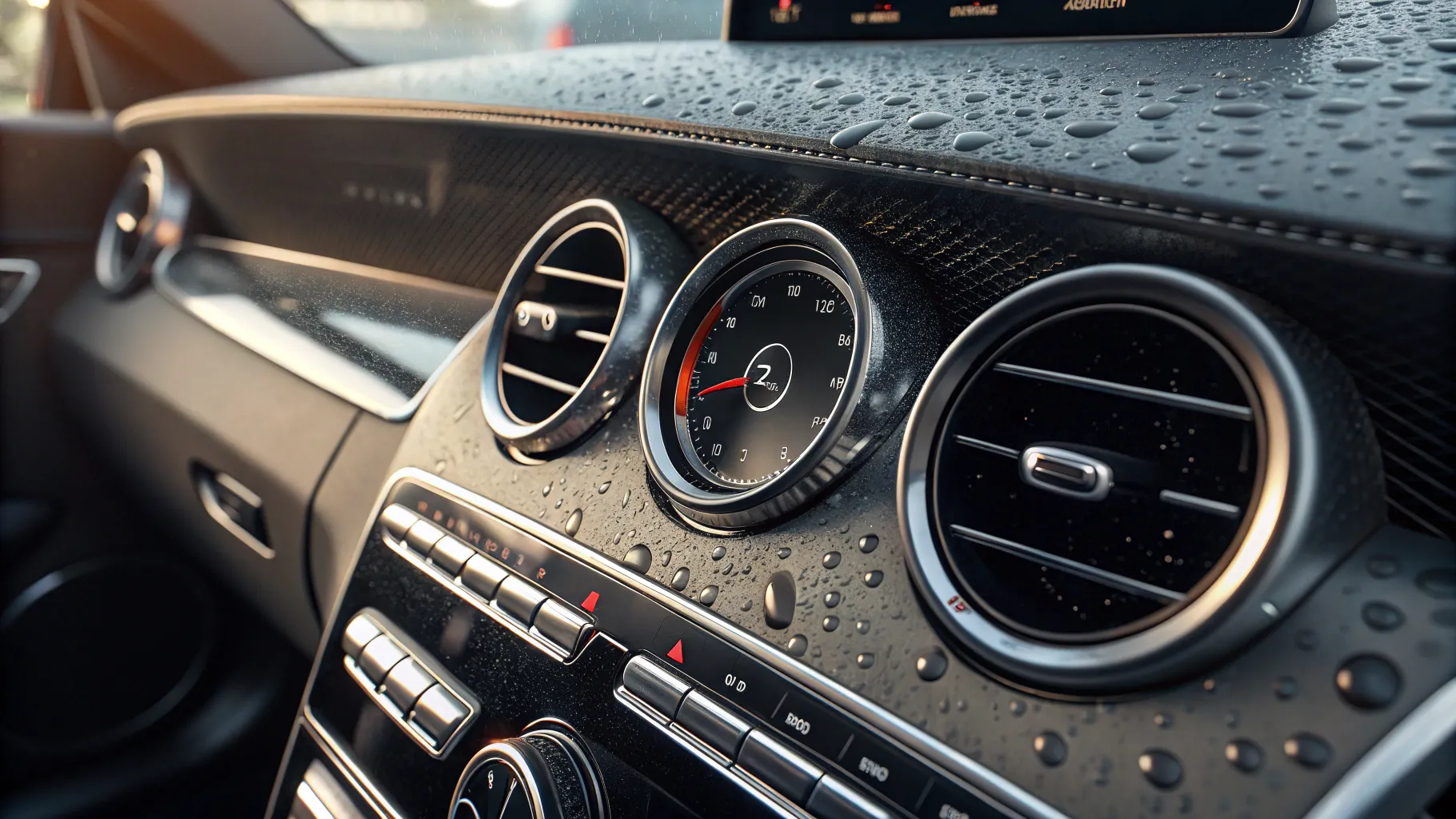 Signs your car AC needs repair: Dashboard showing high temperature and condensation.