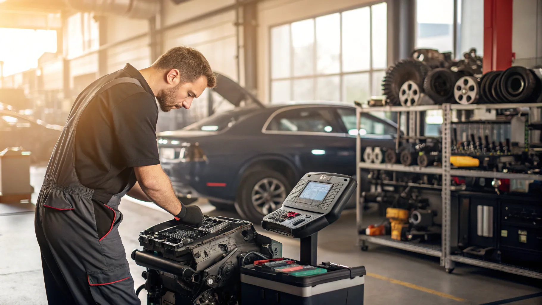 Why an engine diagnostic test matters: a mechanic diagnosing a car engine in a workshop.