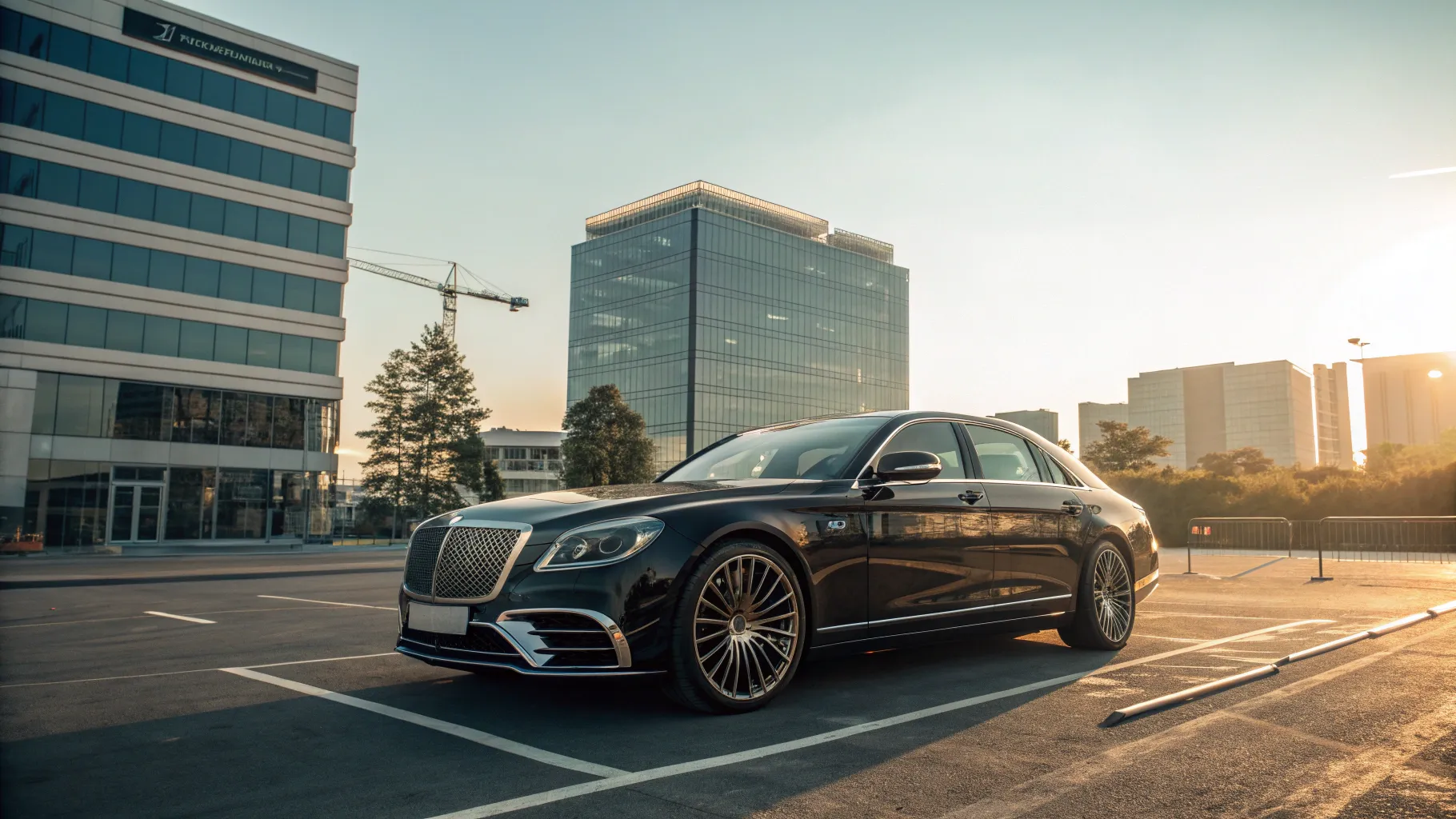 Car lease tax deductions can save money, showcasing a luxurious vehicle at an office.