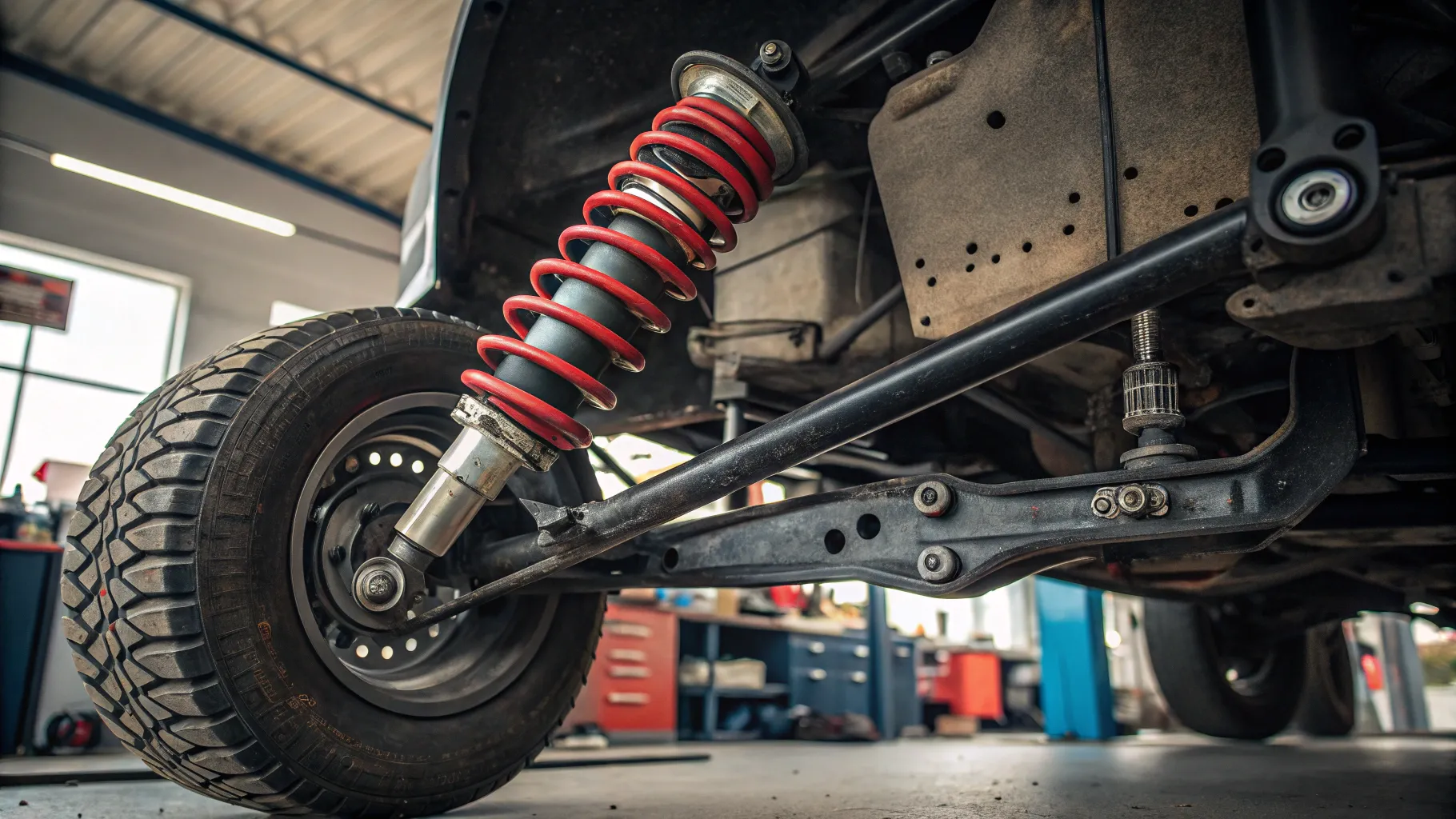 Signs your suspension needs repair include fluid leaks and worn parts in the suspension.