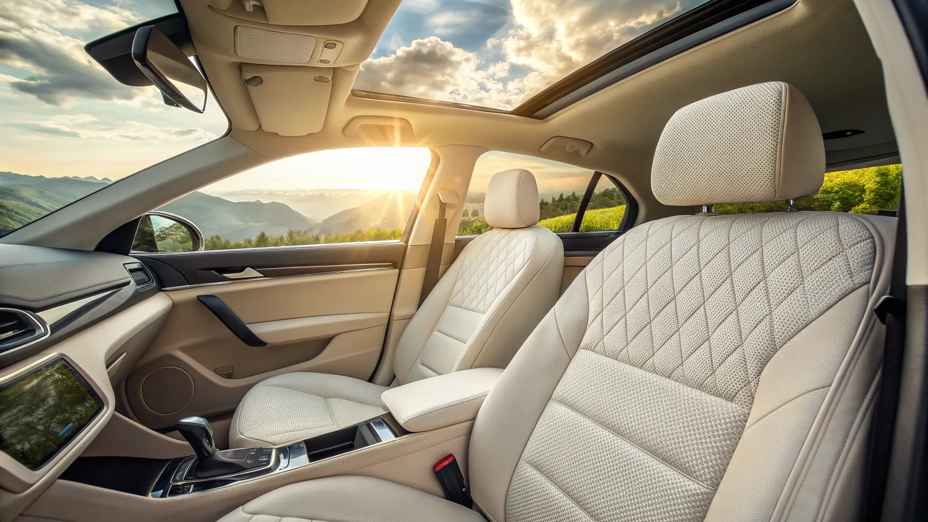 Guide to professional car upholstery cleaning: pristine interior with vibrant textures.