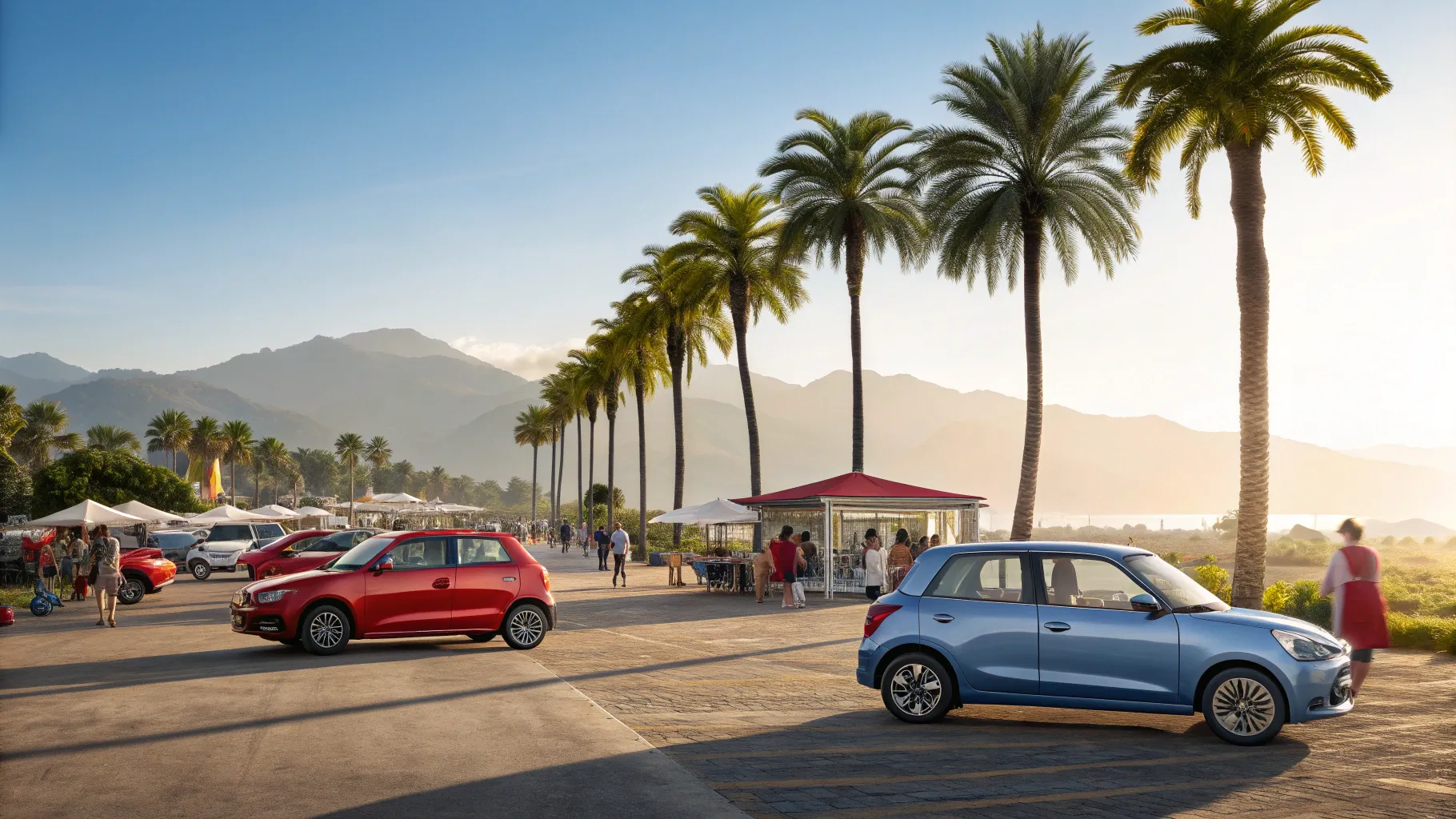Cheapest countries to buy cars: Indian car market with vibrant compact cars under blue sky