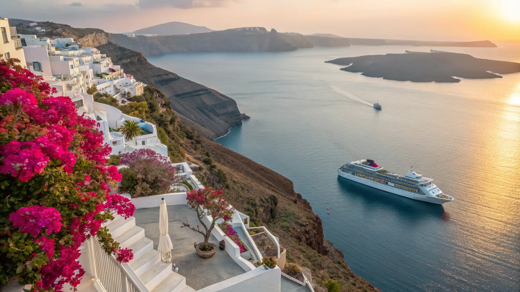 Ultimate Greece Cruise Guide 2026/2027 A serene cruise scene with colorful Greek coastline.