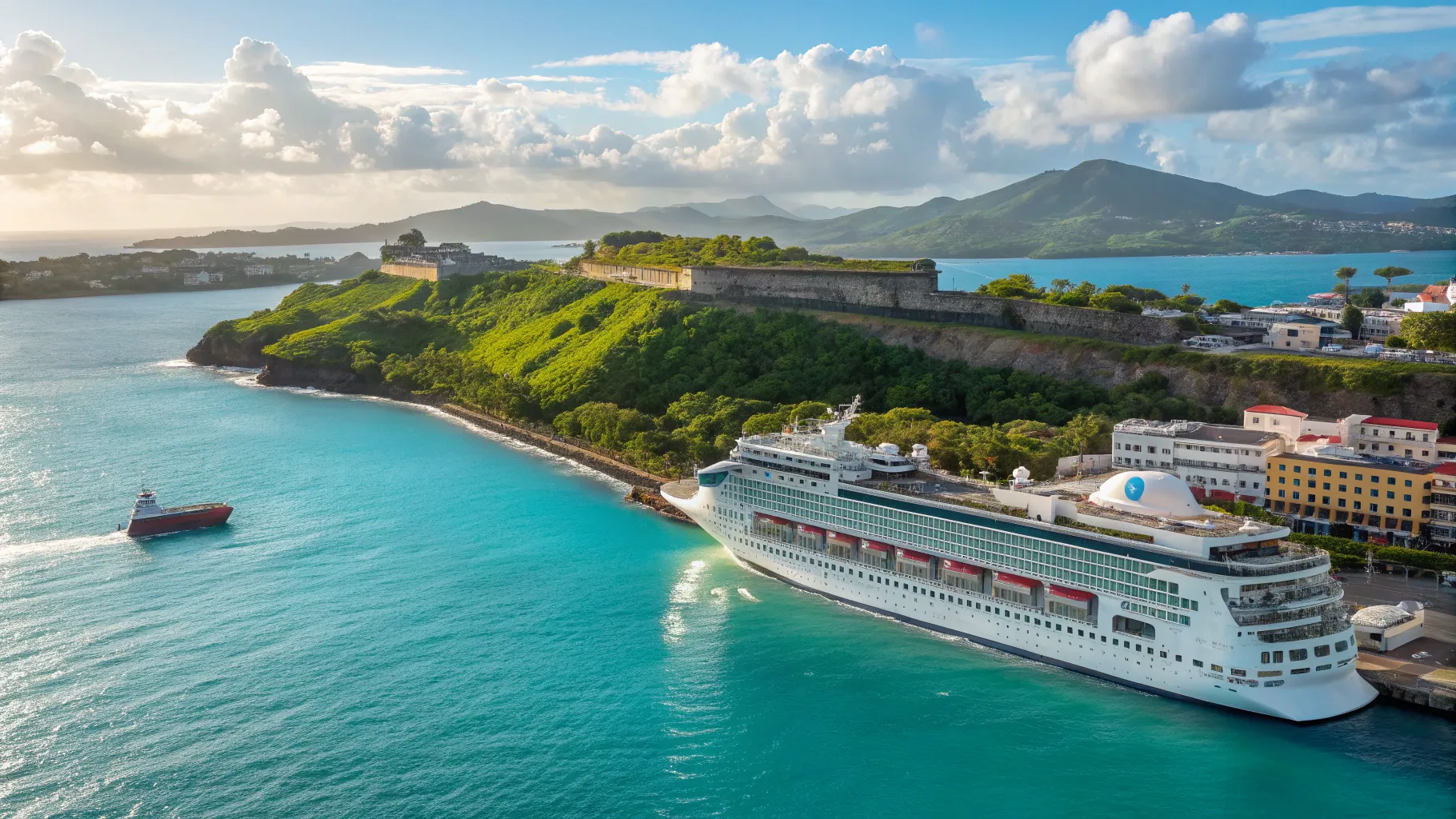 Ultimate Puerto Rico Cruise Guide 2026/2027: Luxurious cruise ship by vibrant shoreline.