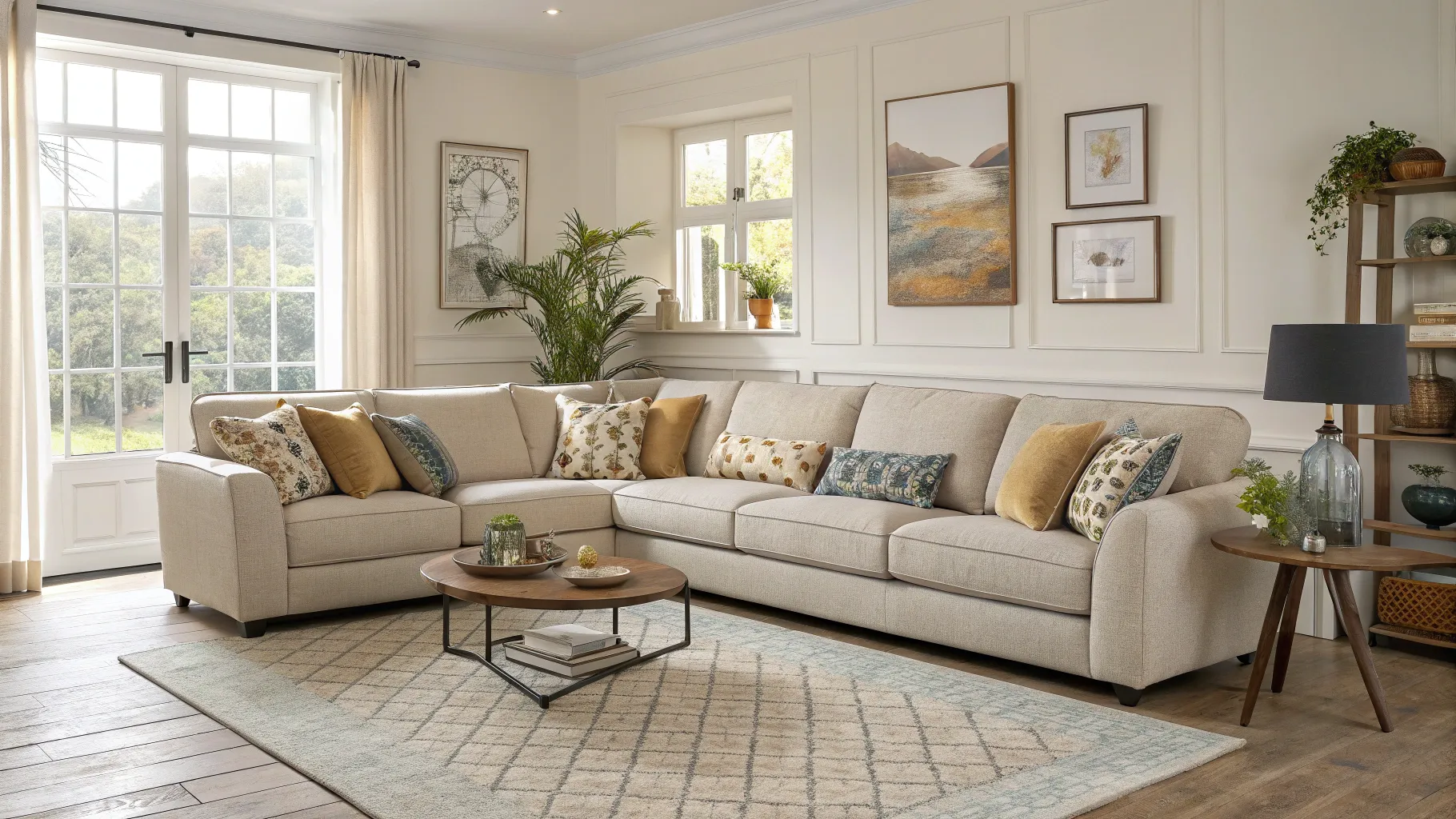 Corner Sofa Set in a cozy living room with stylish decor and warm lighting.