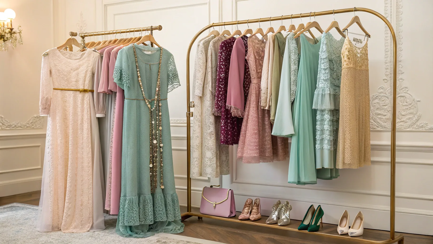 Dresses for Women over 56 displayed elegantly in a cozy boutique setting.