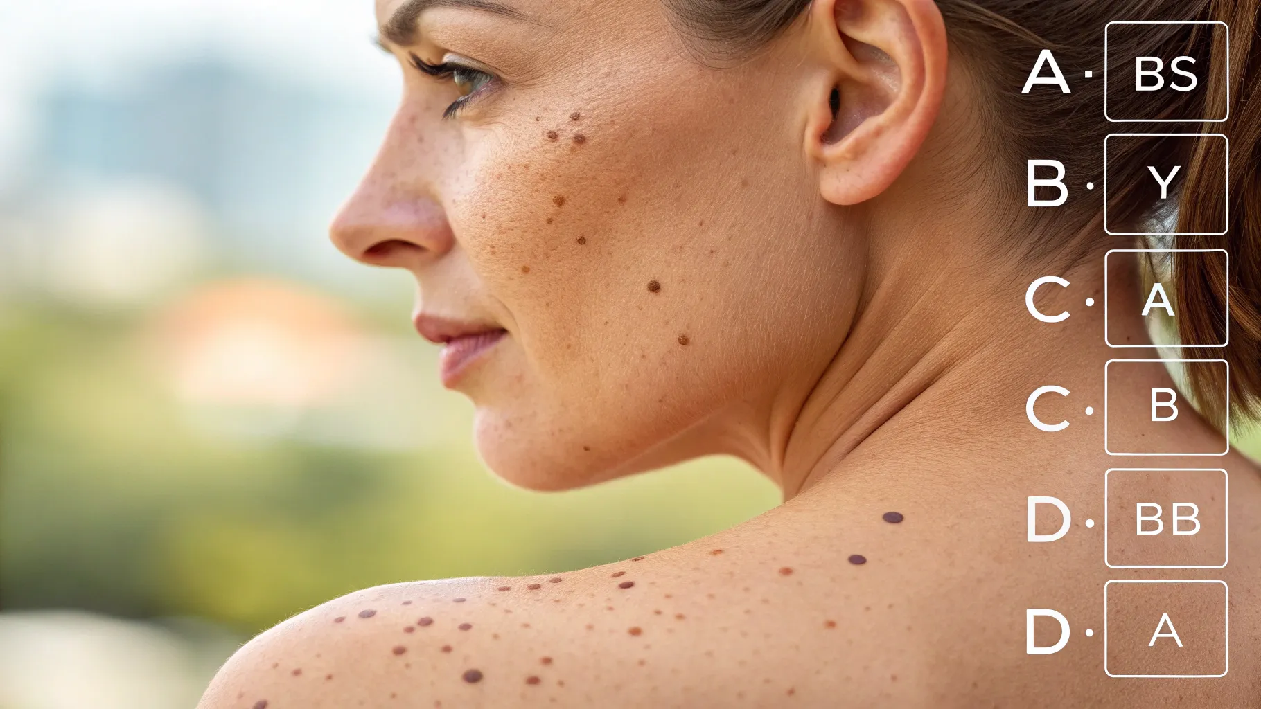 How to Spot Melanoma Before it Spreads: close-up of skin with distinct moles.