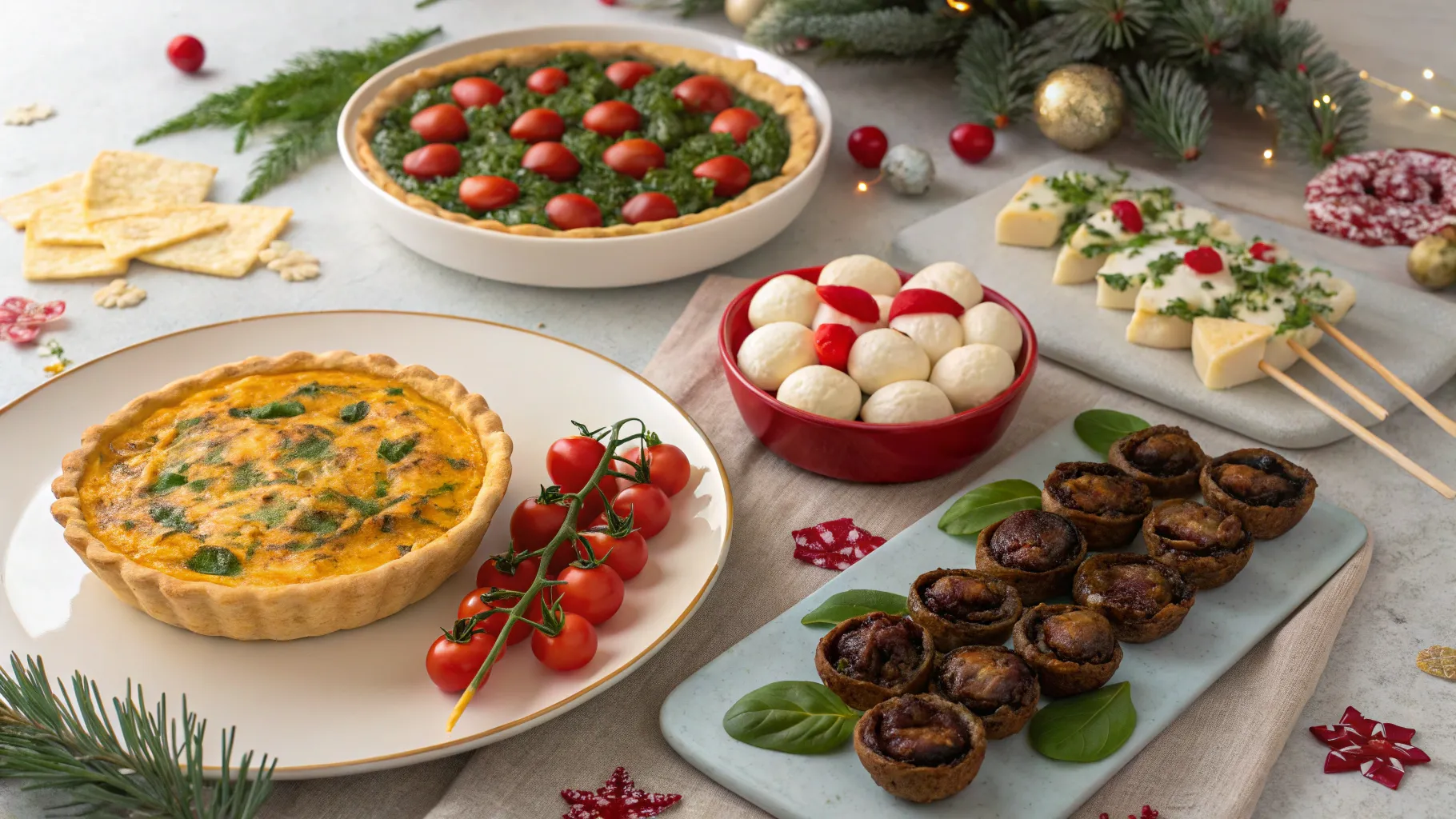 6 Simple Appetizers For Christmas showcased beautifully on a festive table setting.