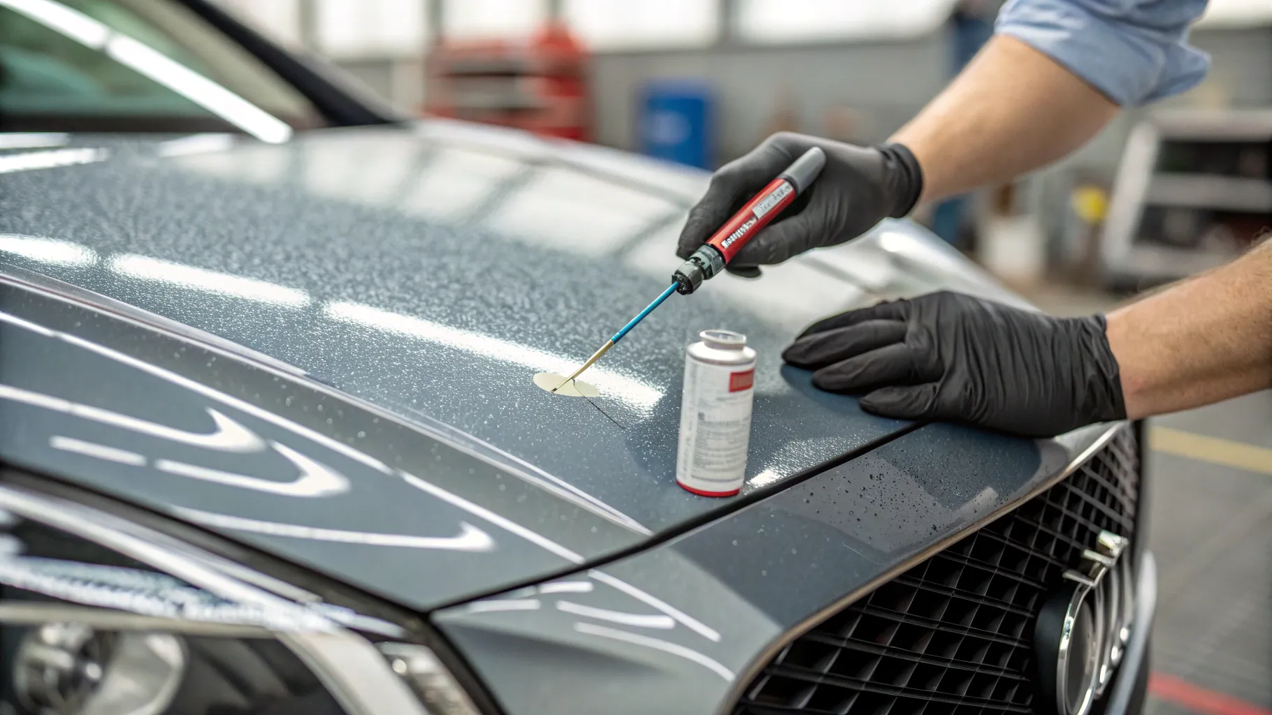 What to do about chipped car paint: Repair process with paint application tools shown.