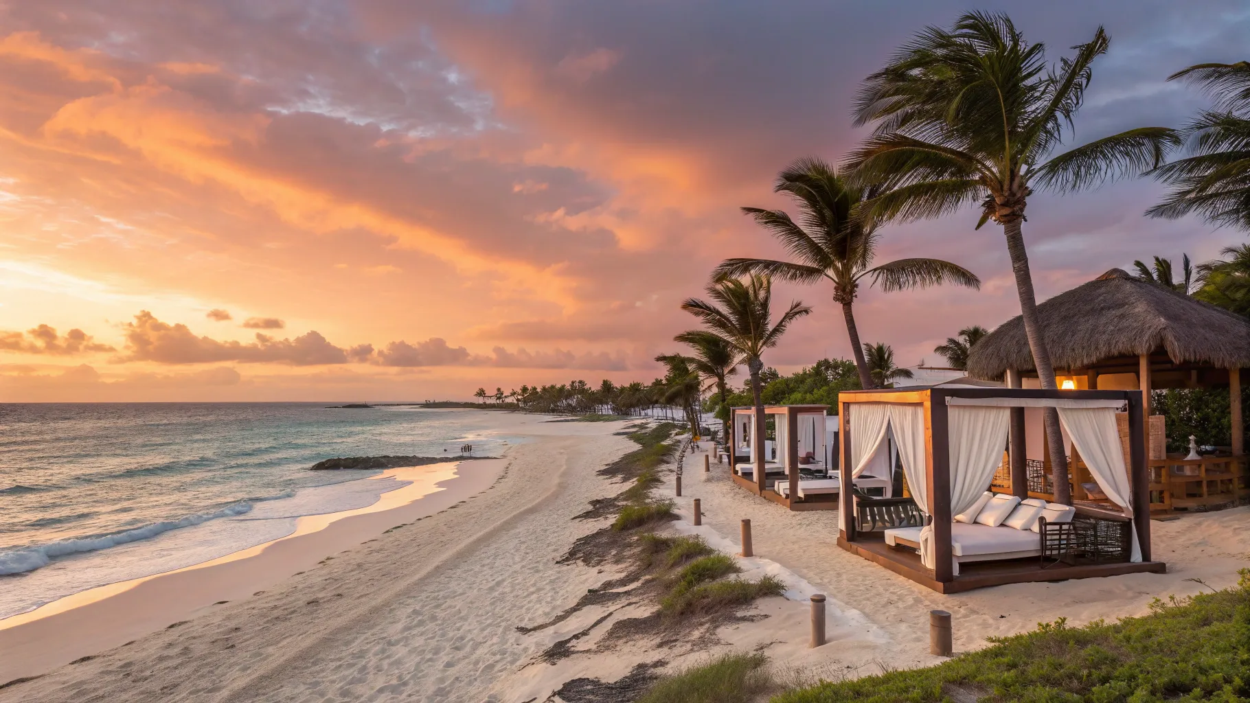 Travel from United States to Mexico 2026 offering a serene beach resort sunset view.