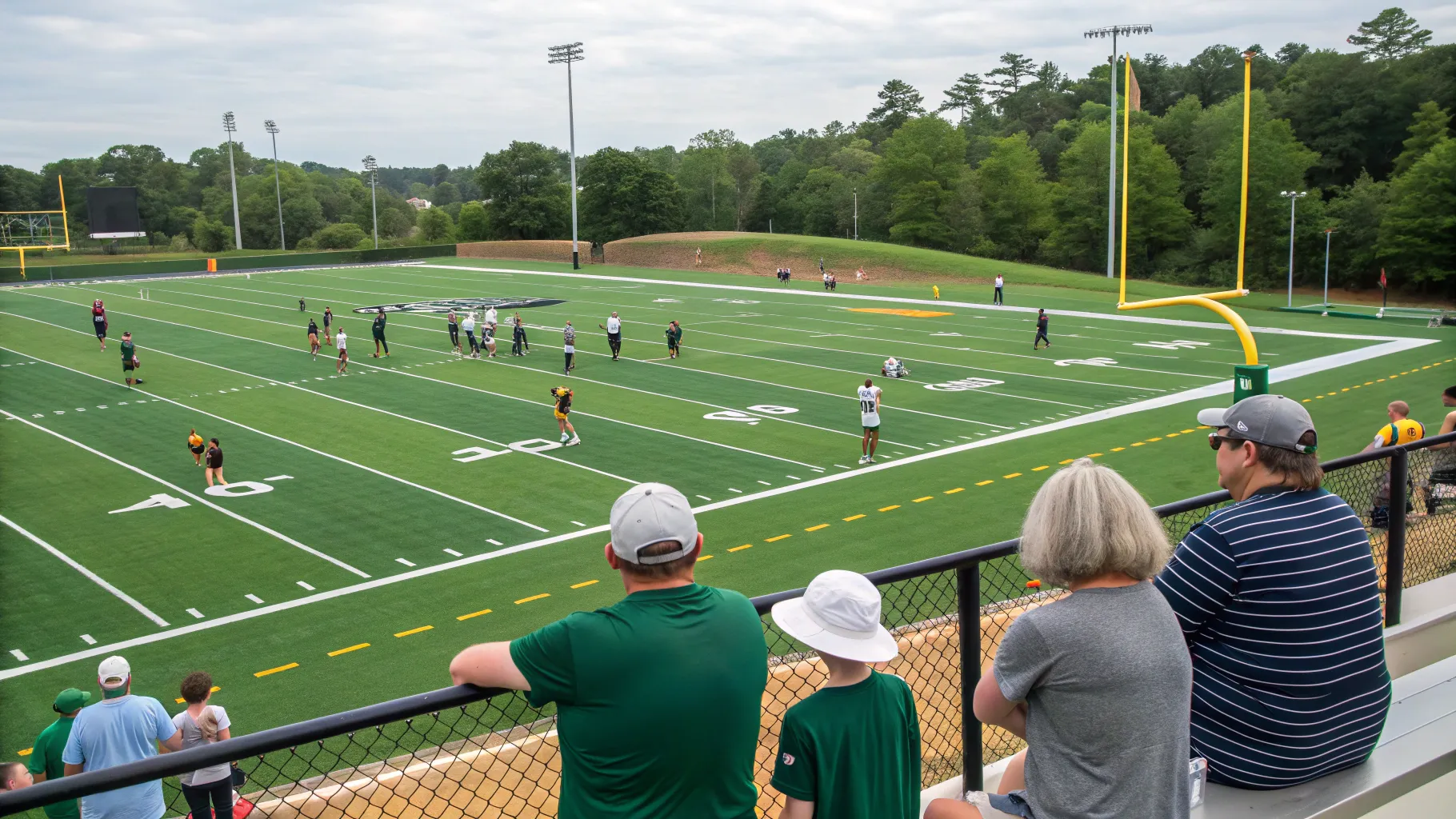 Football Scholarships showcase athletes training on a vibrant field with coaches observing.