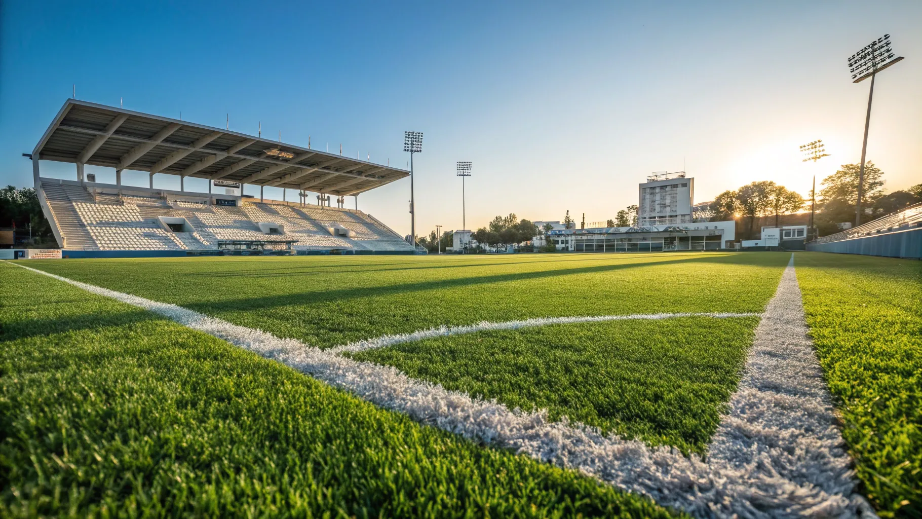 Stadium Groundskeeping Careers: A pristine sports field ready for game day with clear lines.